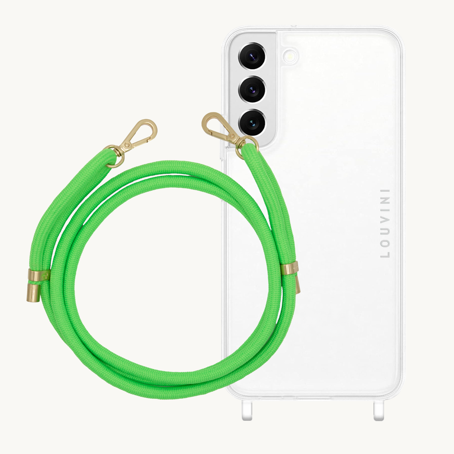 ensemble coque pour téléphone transparente et cordon vert fluo