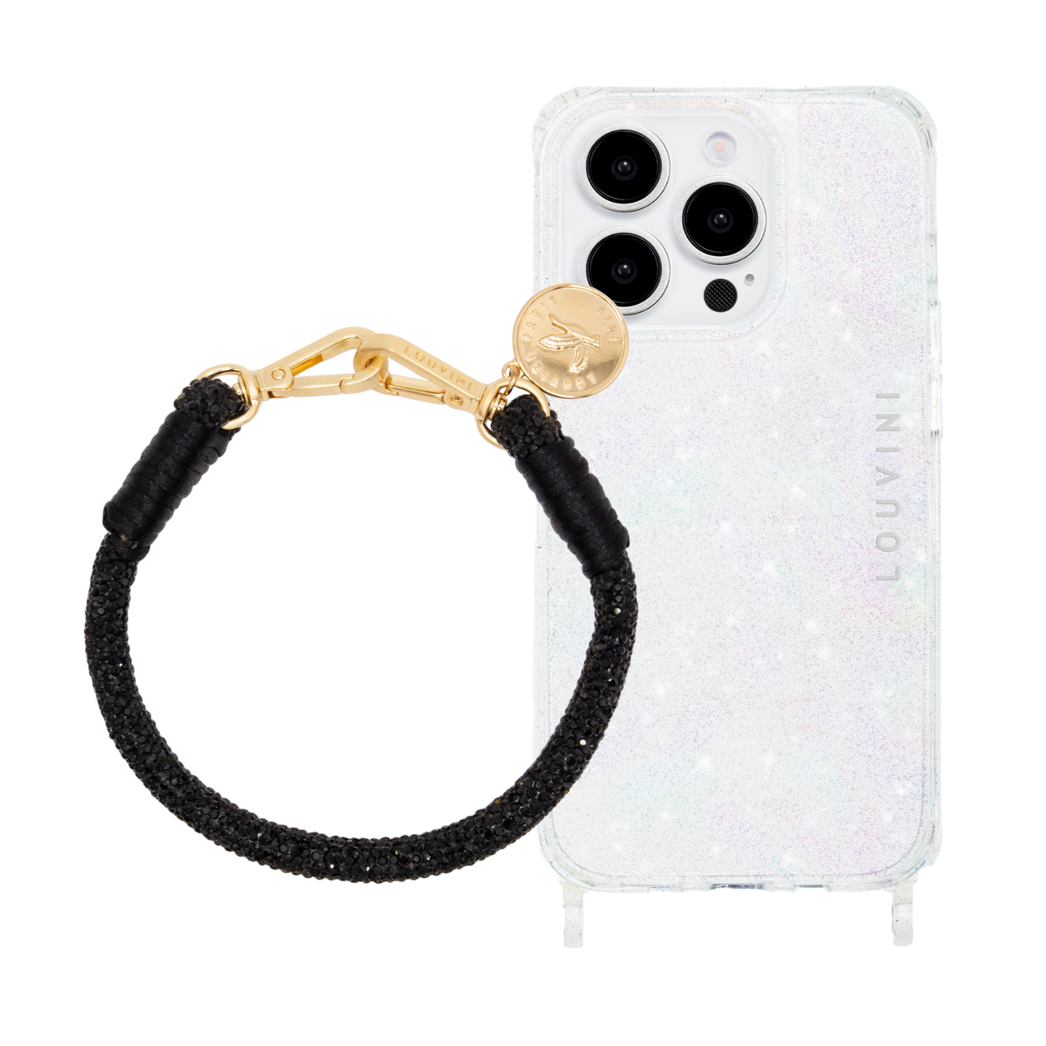 ensemble coque de téléphone transparente à paillettes pour iphone et bracelet à strass