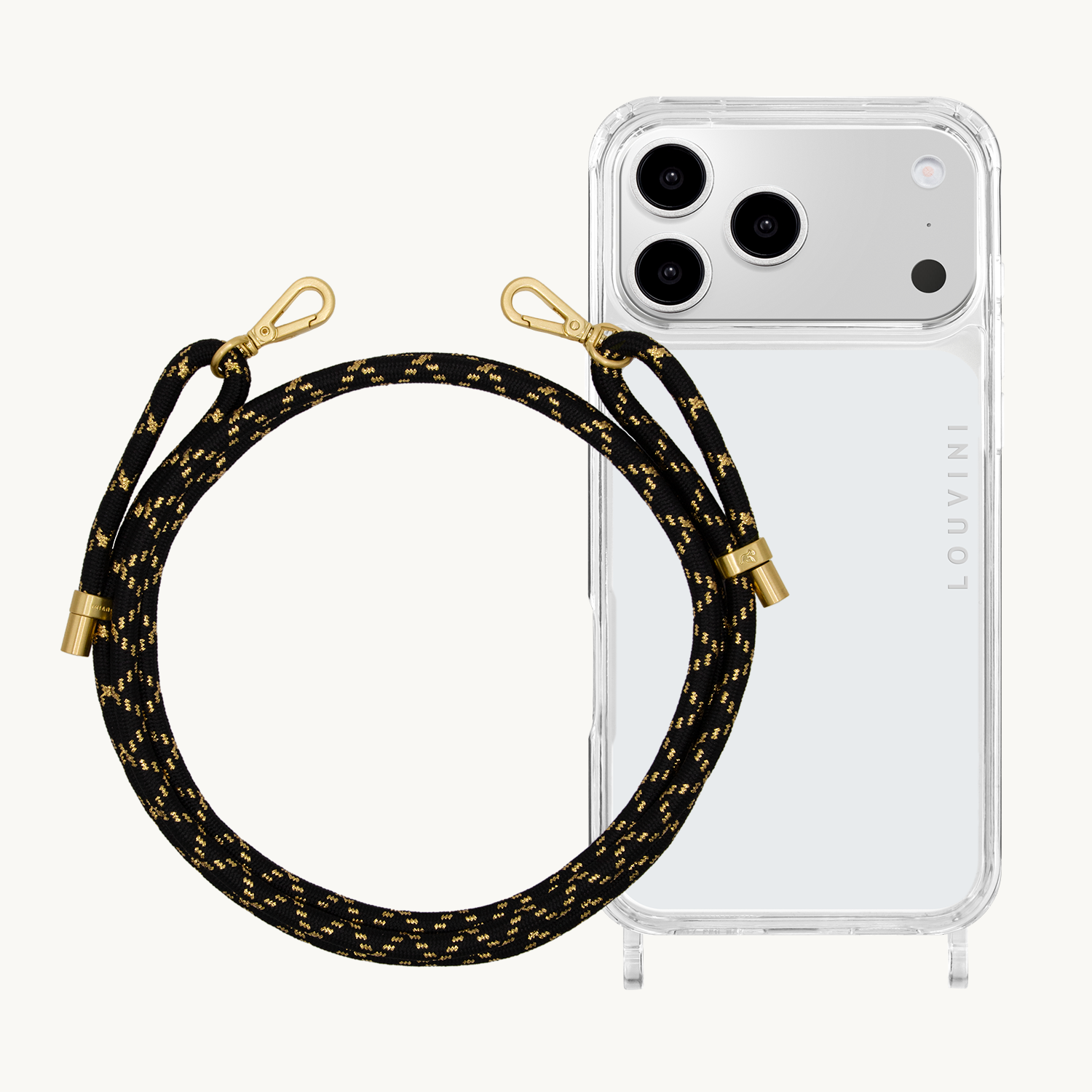 Coque iPhone CHARLIE & cordon TESSA Noir-Doré
