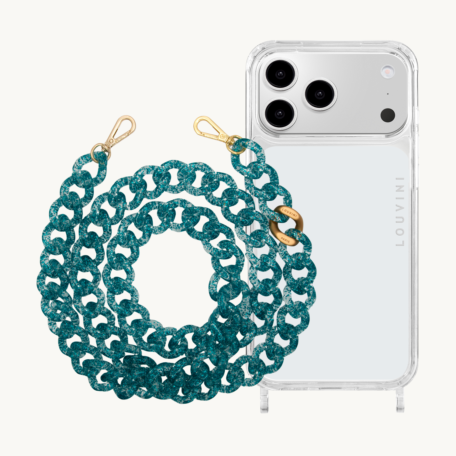 Coque iPhone CHARLIE & chaîne ZOE Bleu Pailleté