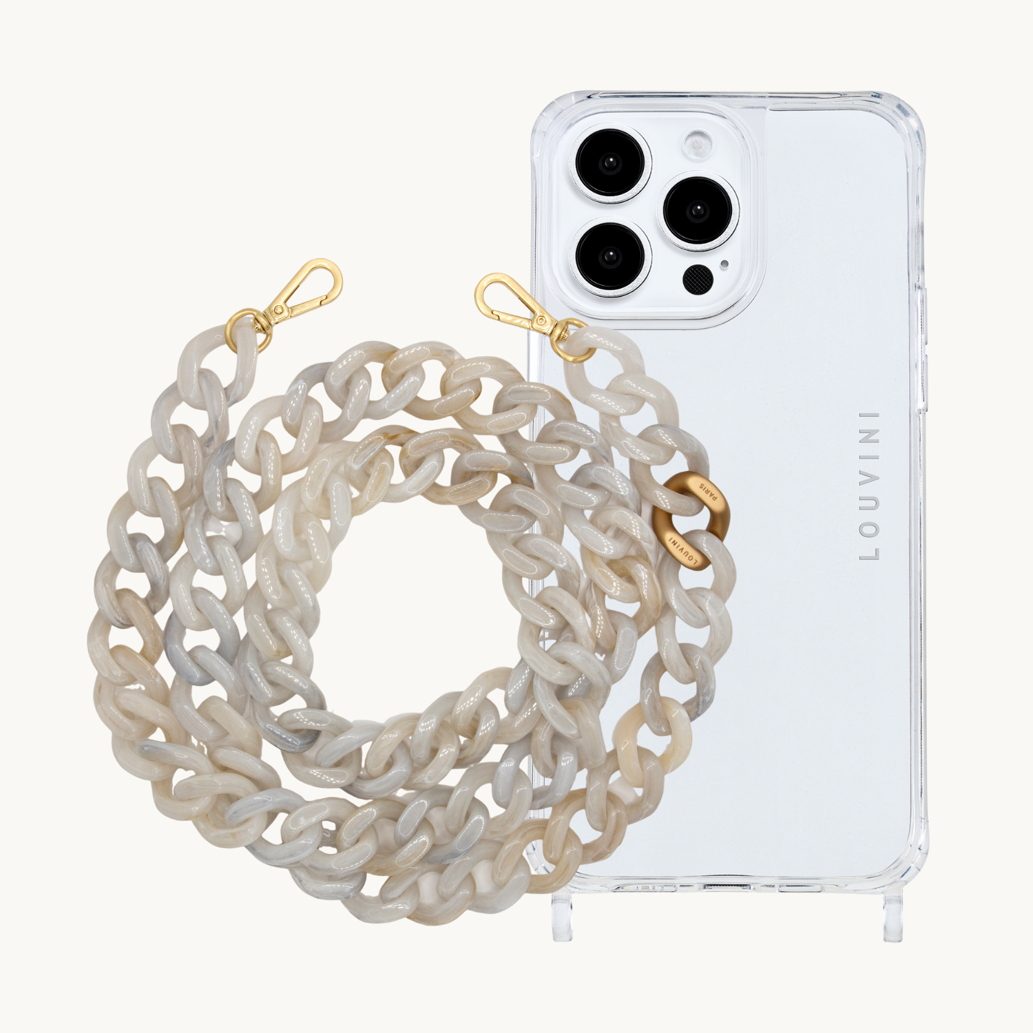 Coque iPhone CHARLIE & chaîne ZOE Blanc Marbré