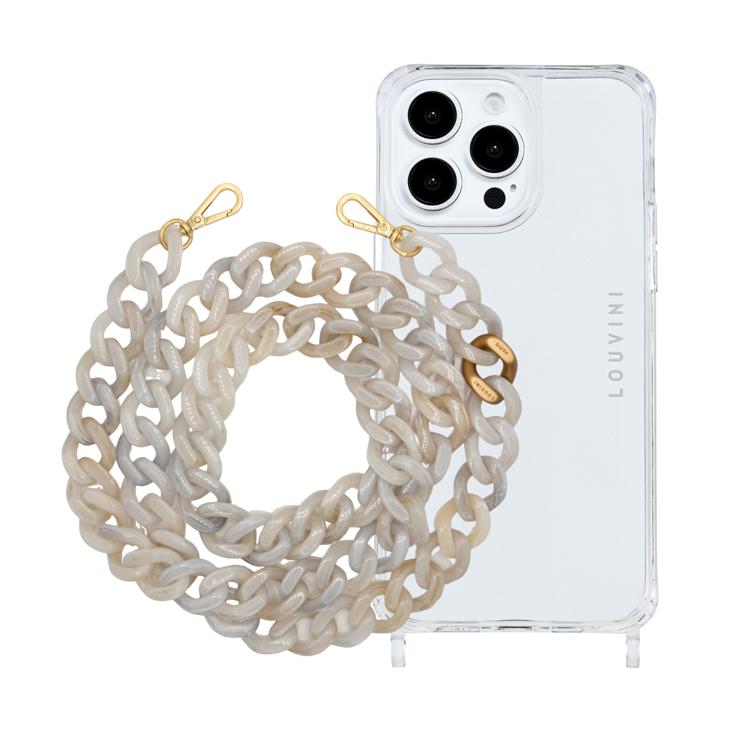 Coque iPhone CHARLIE & chaîne ZOE Blanc Marbré