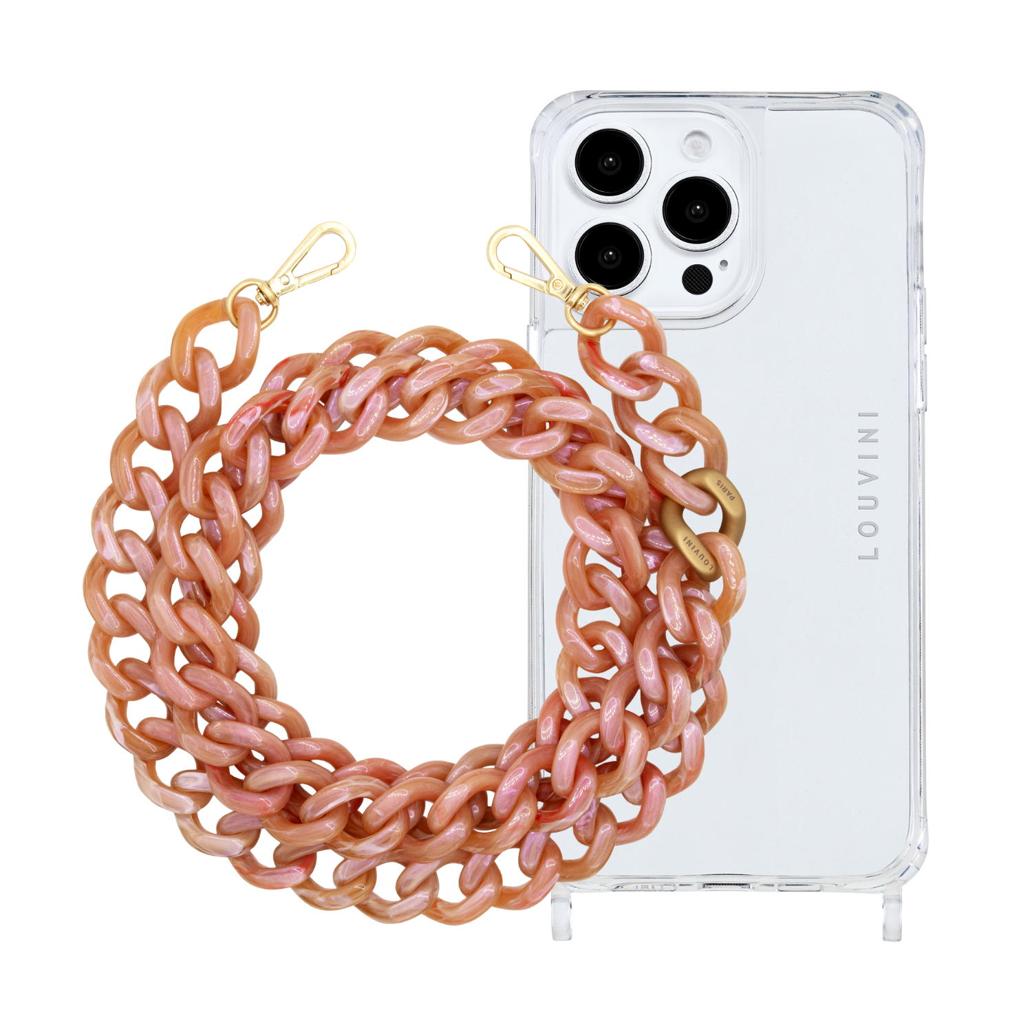 ensemble coque pour téléphone transparente et chaîne bubble gum