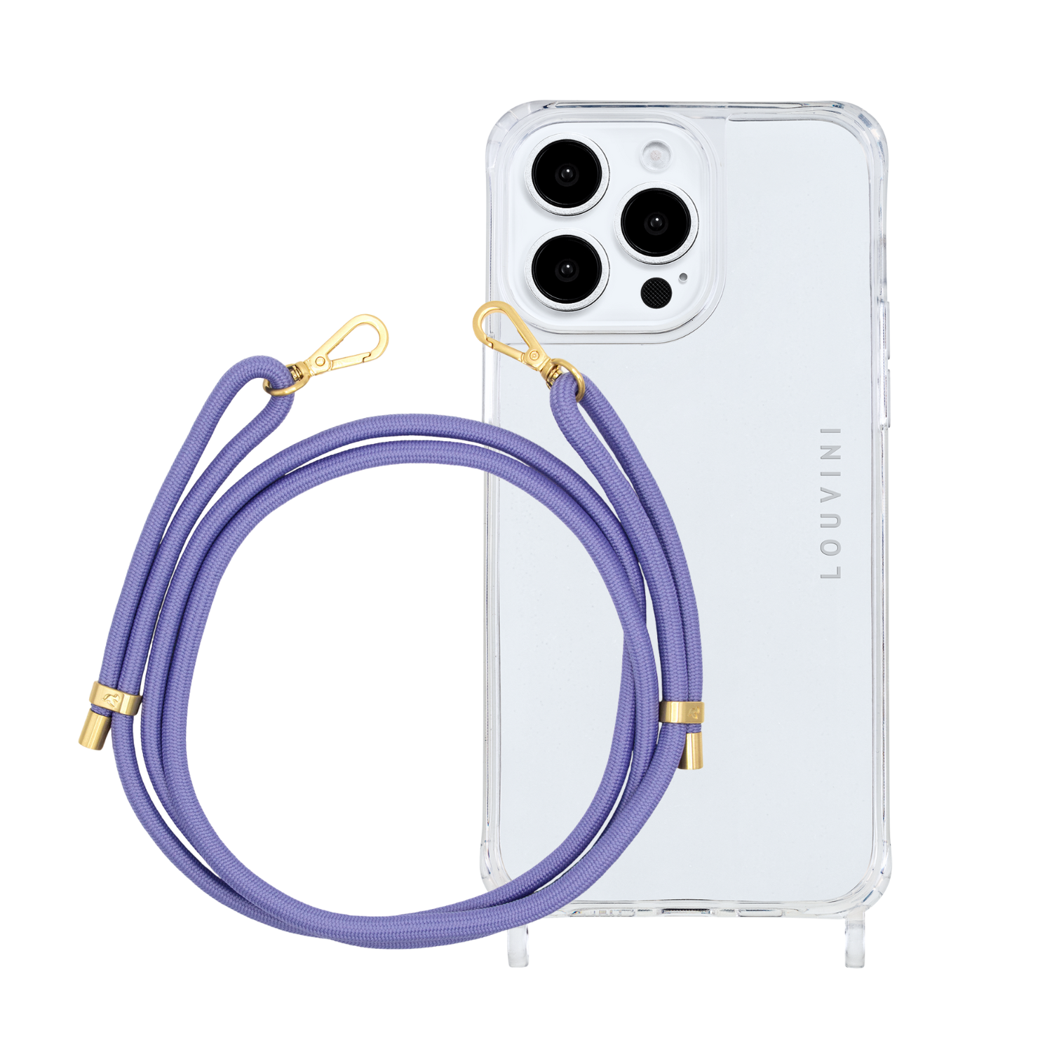 ensemble coque de téléphone transparente et cordon violet