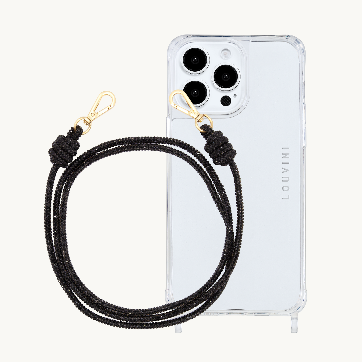 ensemble coque de téléphone transparente et chaîne paillette noire