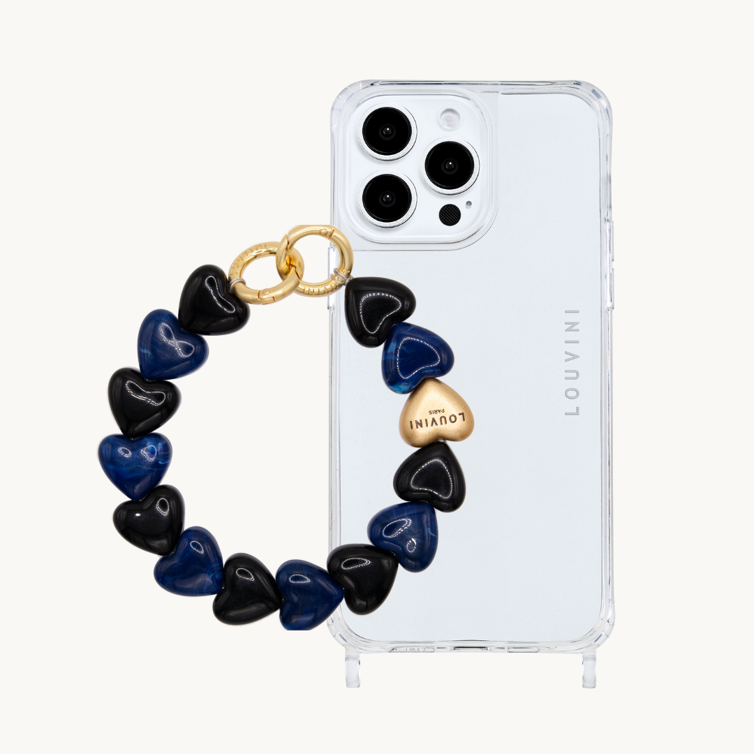 ensemble coque de téléphone transparente et bracelet marine noir