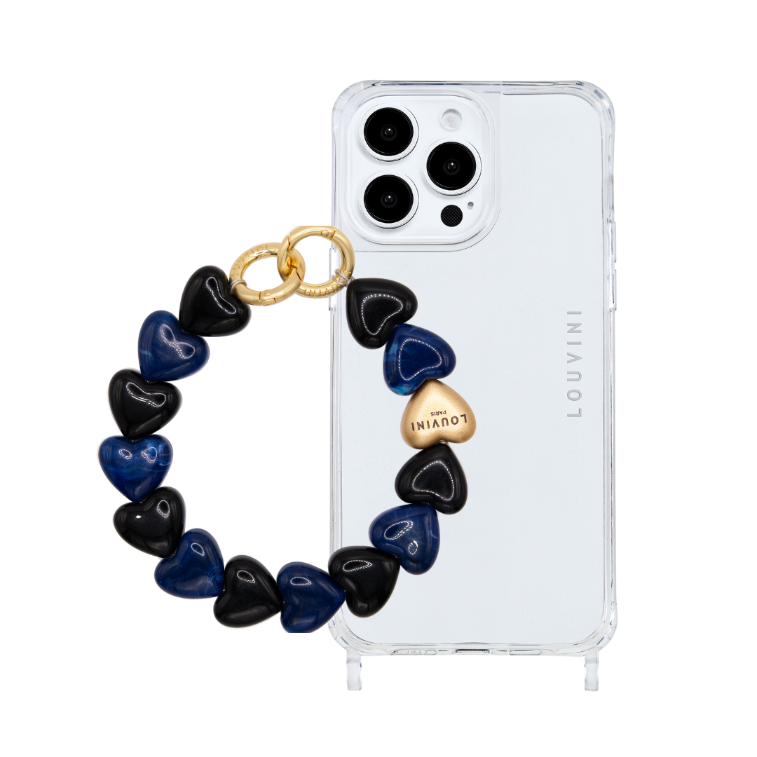 ensemble coque de téléphone transparente et bracelet marine noir