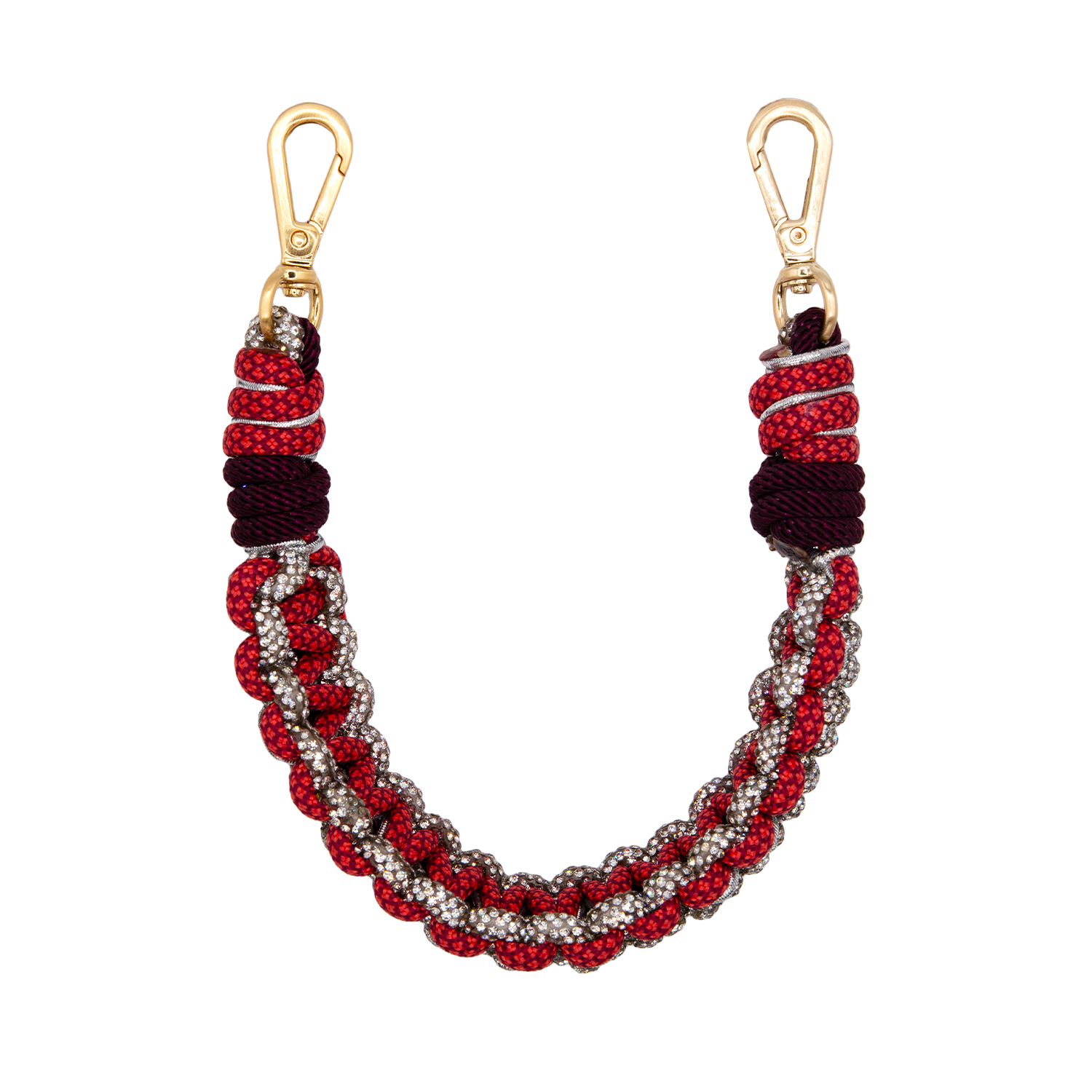 Bracelet de téléphone tressé à strass rouge et argenté