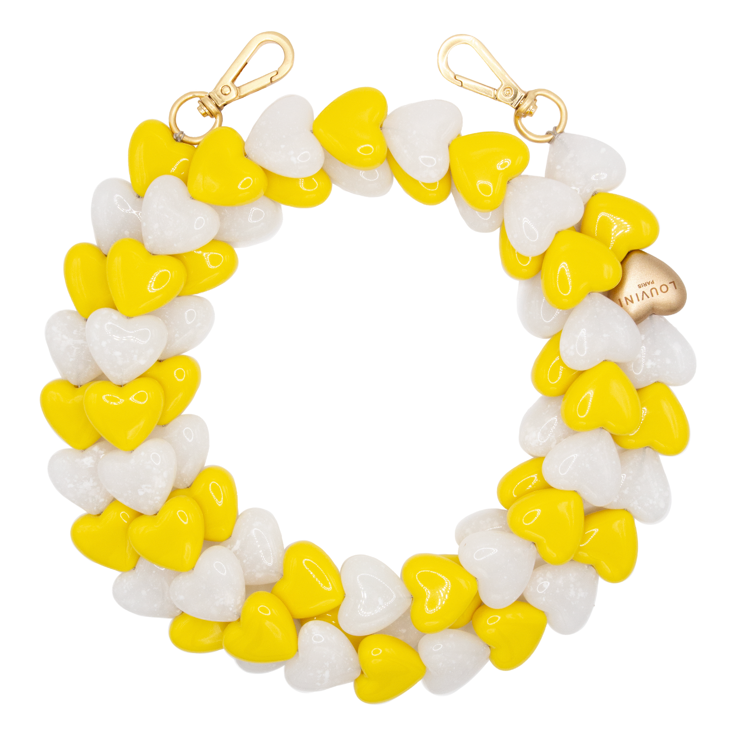 Chaîne pour téléphone coeur jaune et blanc