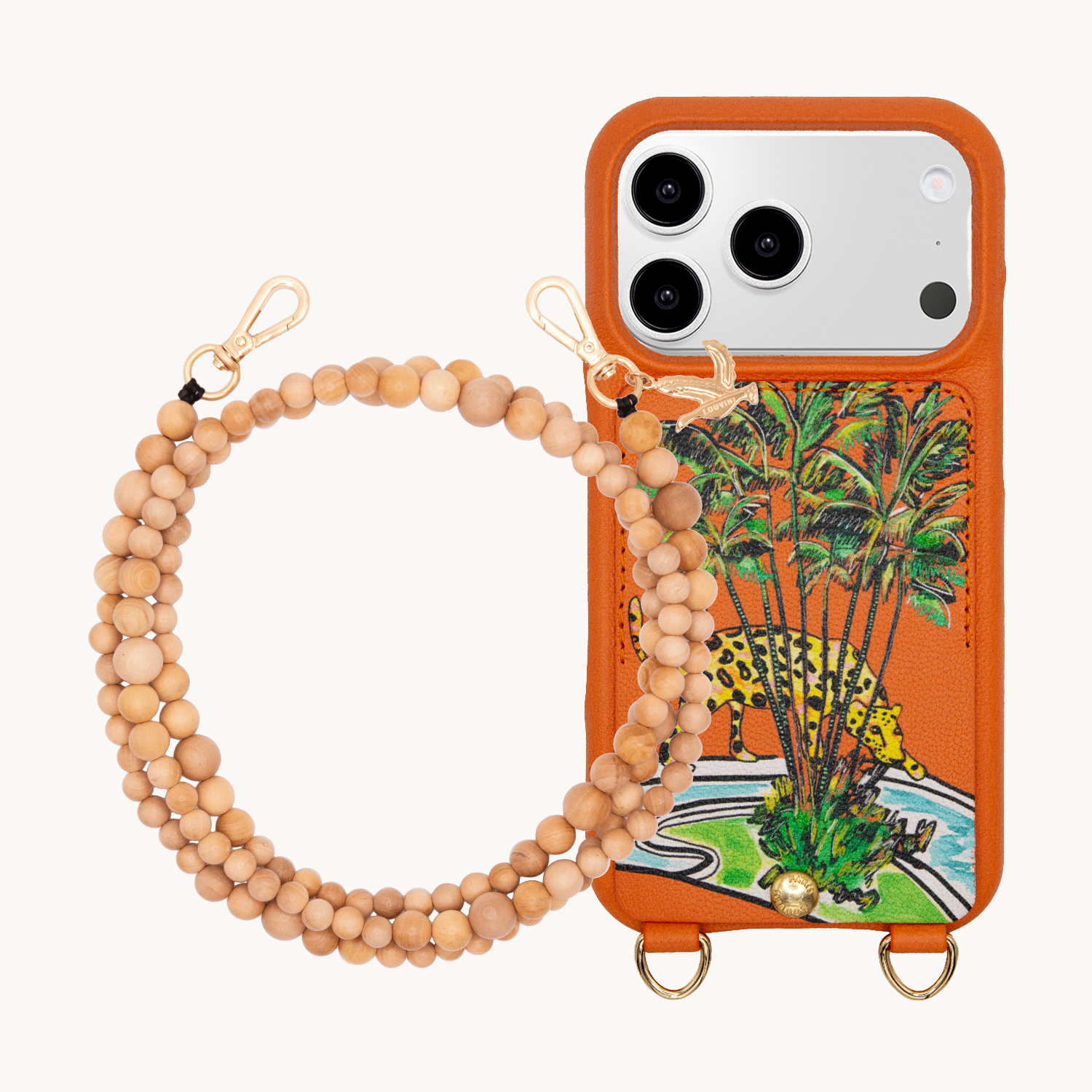 Coque iPhone LOU x FILIPE JARDIM Orange & Bandoulière ARIELLE Naturel