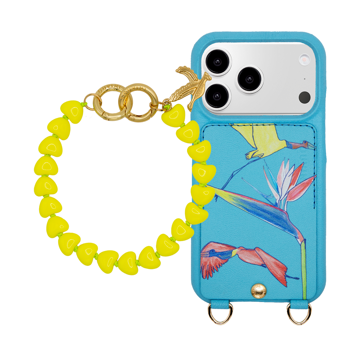 Coque iPhone LOU x FILIPE JARDIM Turquoise & Bracelet TINY CUORE Jaune Fluo