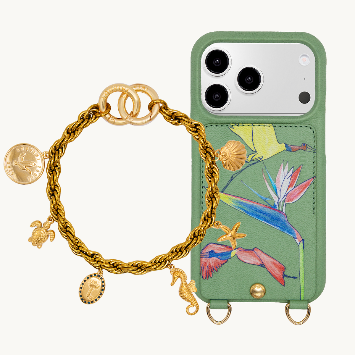 Coque iPhone LOU x FILIPE JARDIM Vert clair & Bracelet PETIT CELINE Jungle