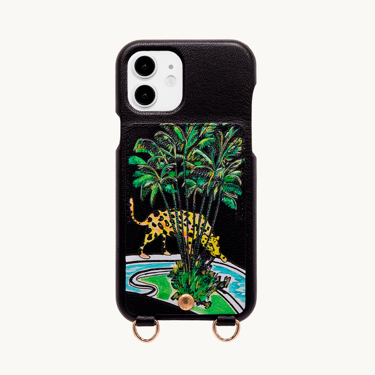 Coque iPhone cuir porte-carte avec anneaux LOU x FILIPE JARDIM - Noir