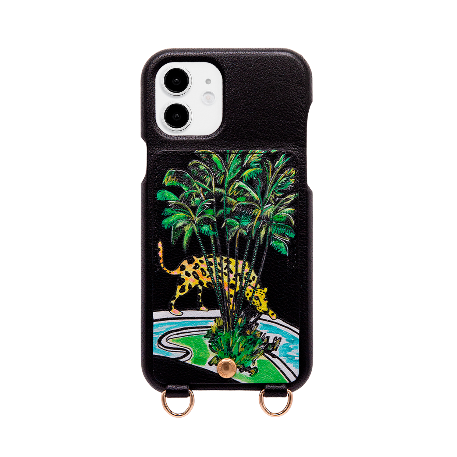 Coque iPhone cuir porte-carte avec anneaux LOU x FILIPE JARDIM - Noir