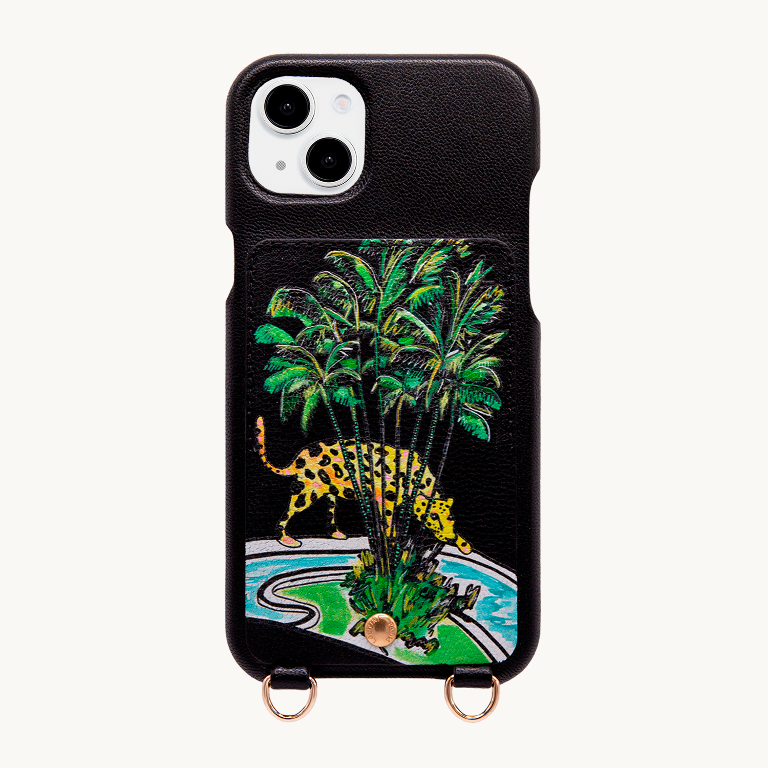 Coque iPhone cuir porte-carte avec anneaux LOU x FILIPE JARDIM - Noir