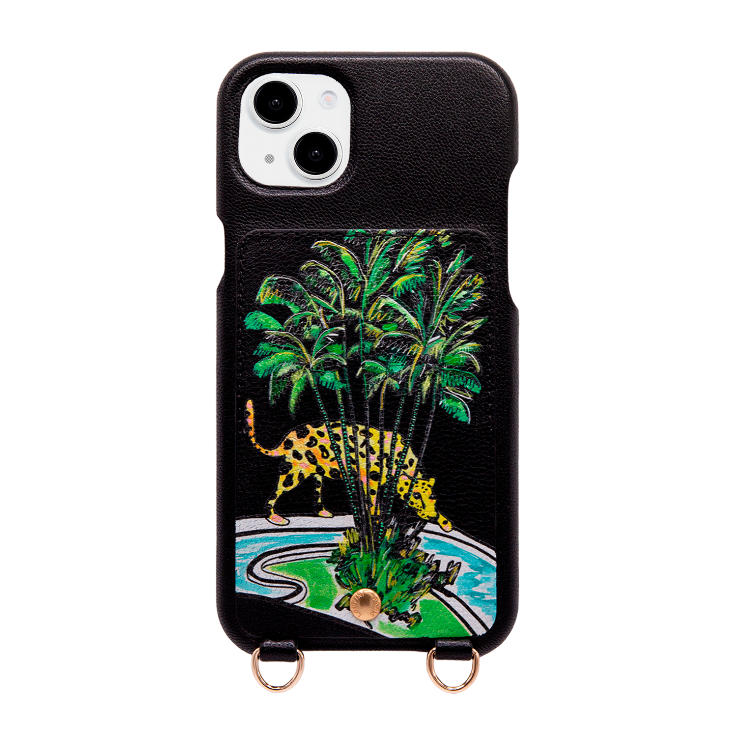 Coque iPhone cuir porte-carte avec anneaux LOU x FILIPE JARDIM - Noir