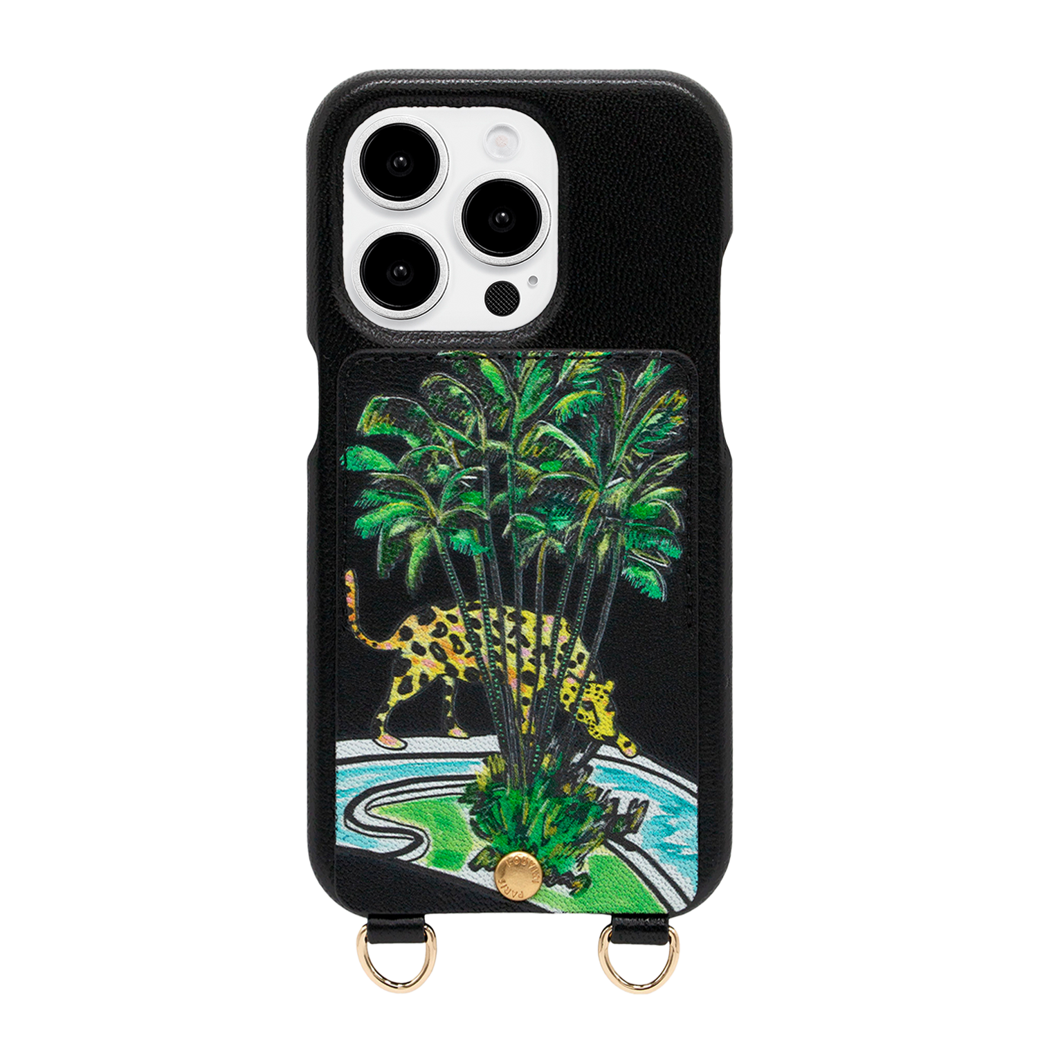 Coque iPhone cuir porte-carte avec anneaux LOU x FILIPE JARDIM - Noir