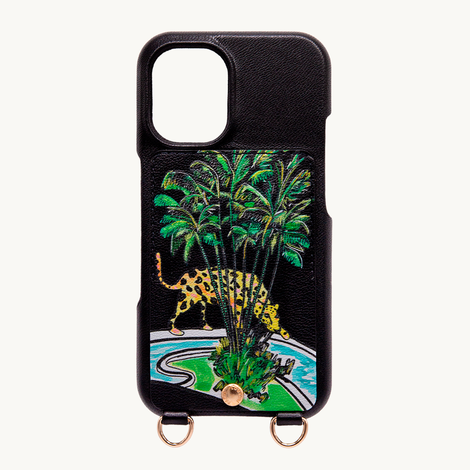 Coque iPhone cuir porte-carte avec anneaux LOU x FILIPE JARDIM - Noir