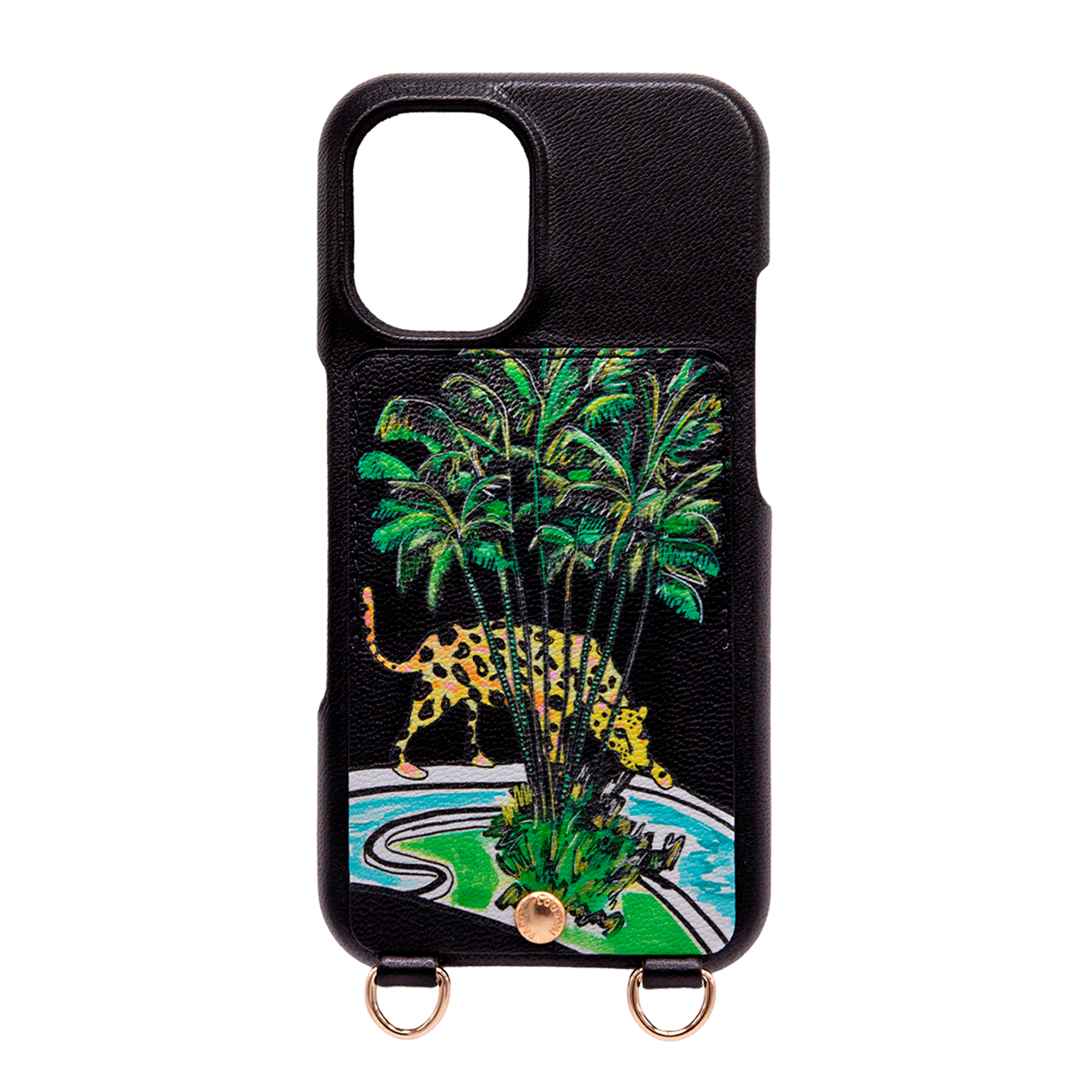 Coque iPhone cuir porte-carte avec anneaux LOU x FILIPE JARDIM - Noir