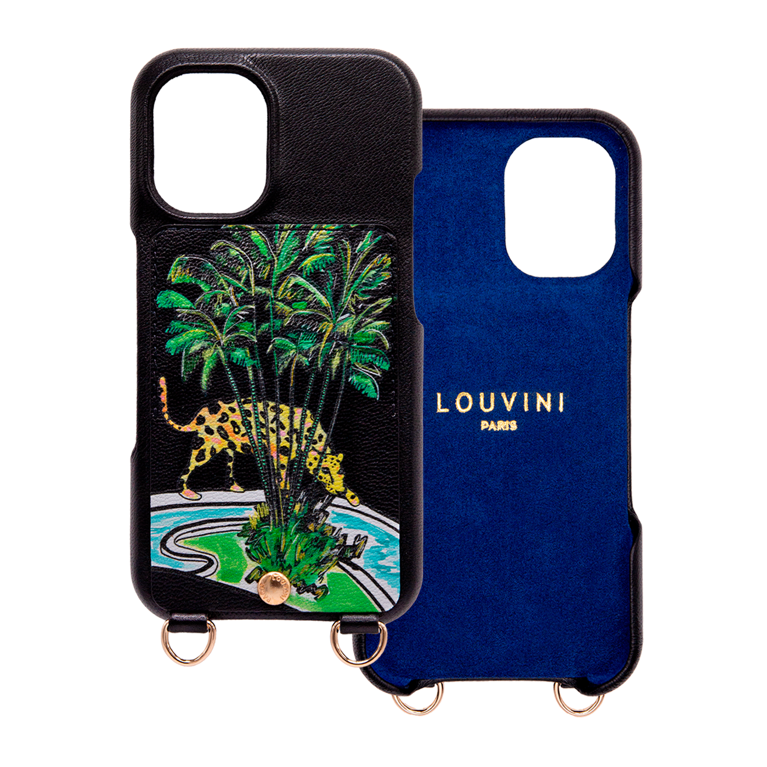 Coque iPhone cuir porte-carte avec anneaux LOU x FILIPE JARDIM - Noir