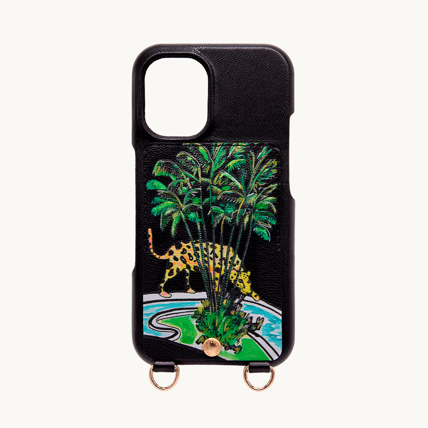 Coque iPhone cuir porte-carte avec anneaux LOU x FILIPE JARDIM - Noir