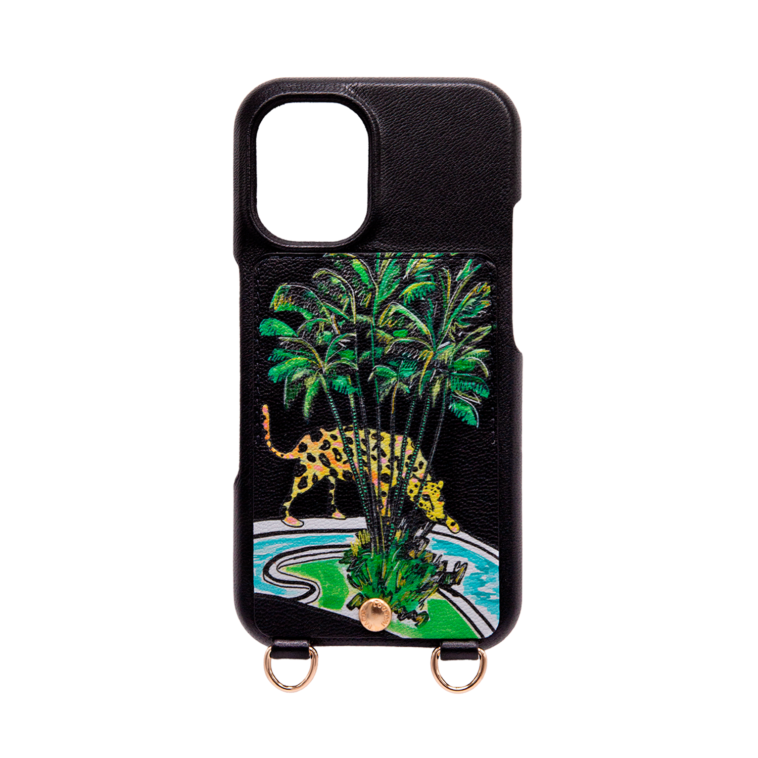 Coque iPhone cuir porte-carte avec anneaux LOU x FILIPE JARDIM - Noir