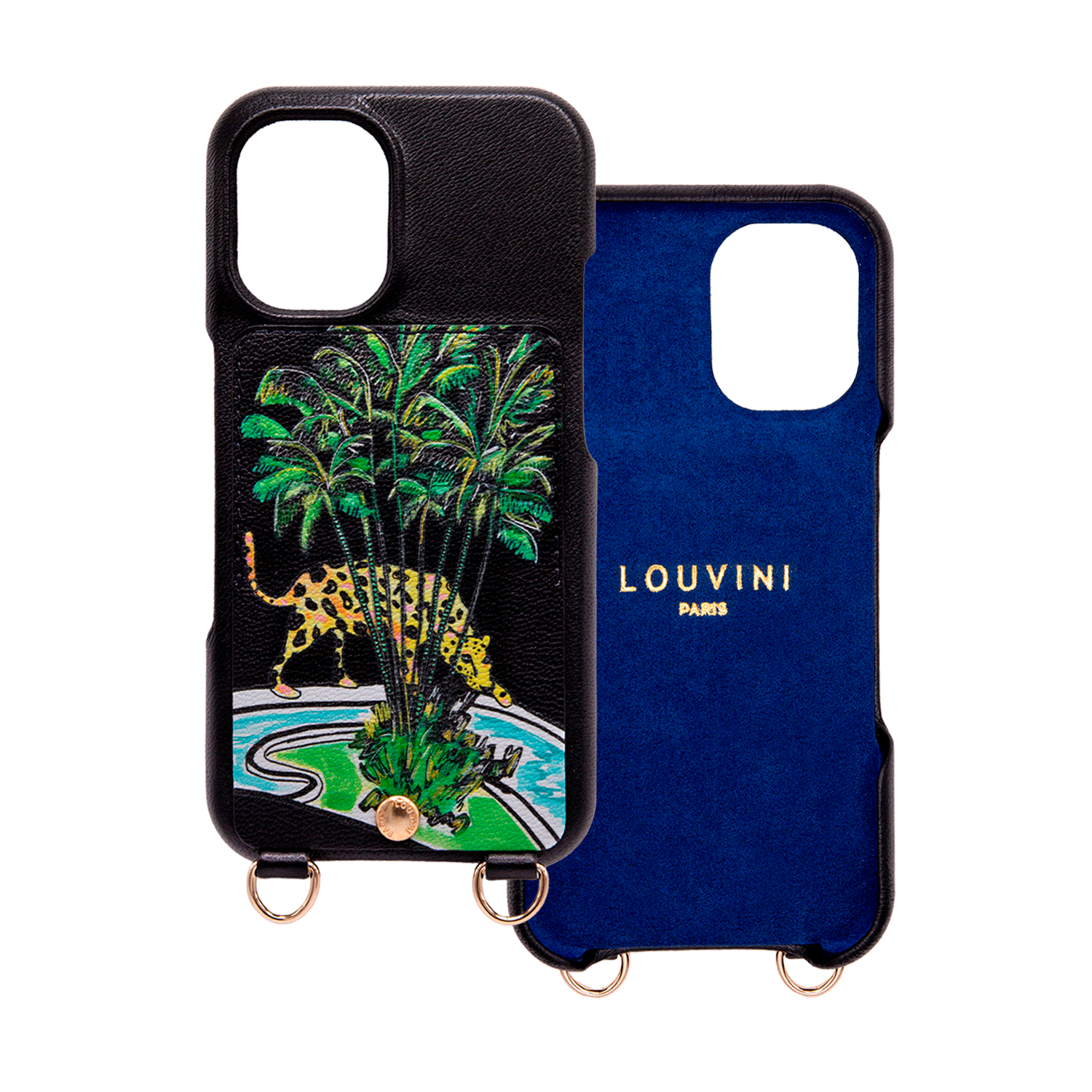 Coque iPhone cuir porte-carte avec anneaux LOU x FILIPE JARDIM - Noir