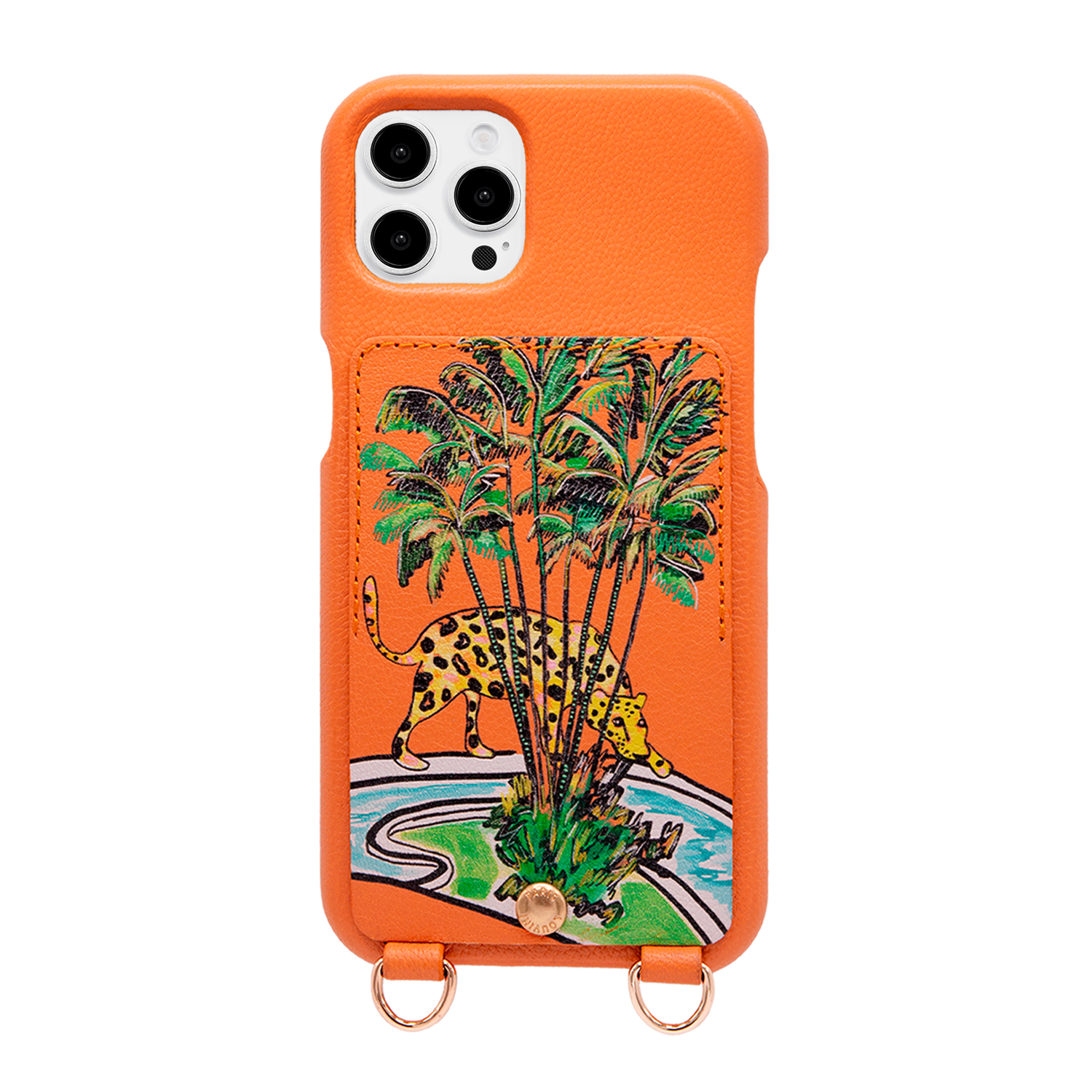 Coque iPhone cuir porte-carte avec anneaux LOU x FILIPE JARDIM - Orange