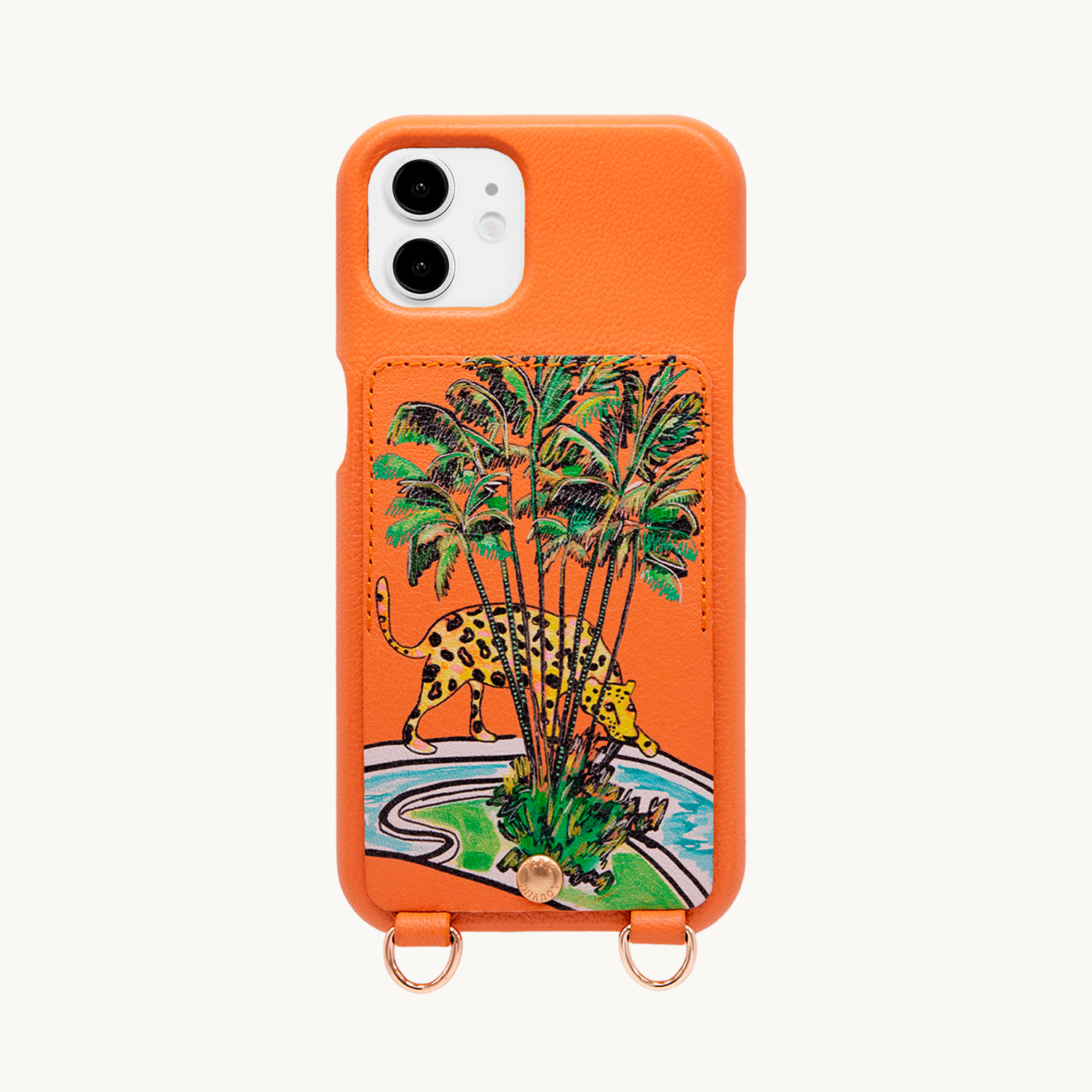 Coque iPhone cuir porte-carte avec anneaux LOU x FILIPE JARDIM - Orange