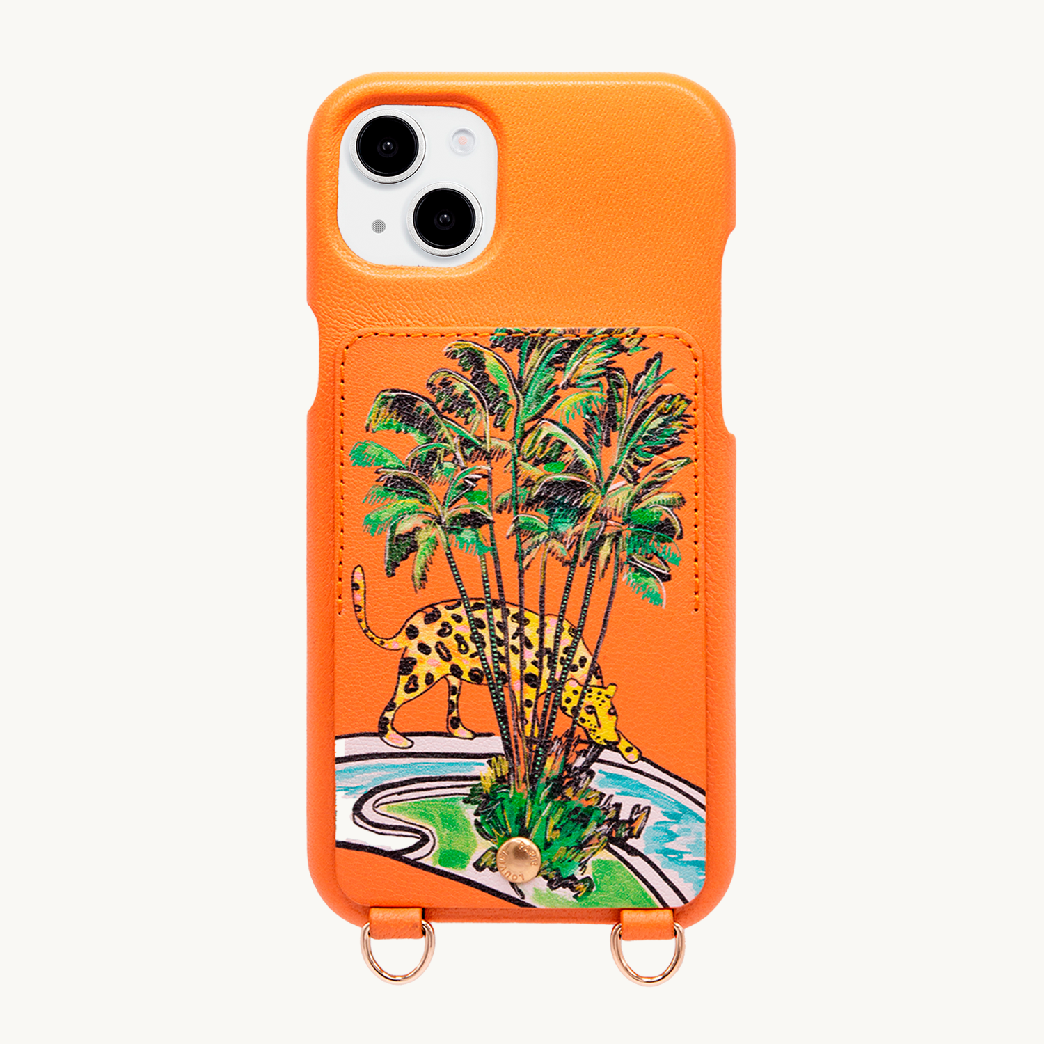 Coque iPhone cuir porte-carte avec anneaux LOU x FILIPE JARDIM - Orange