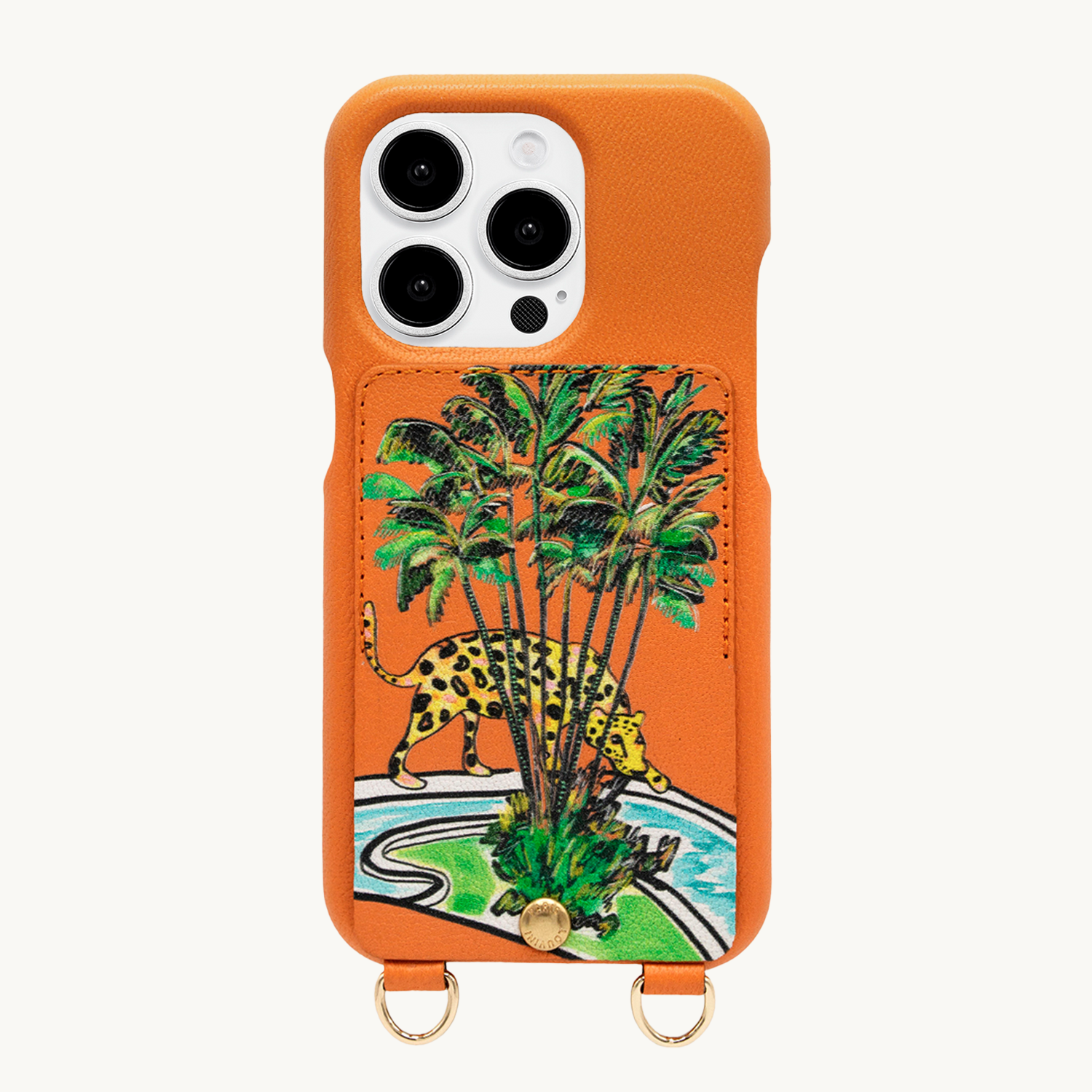 Coque iPhone cuir porte-carte avec anneaux LOU x FILIPE JARDIM - Orange