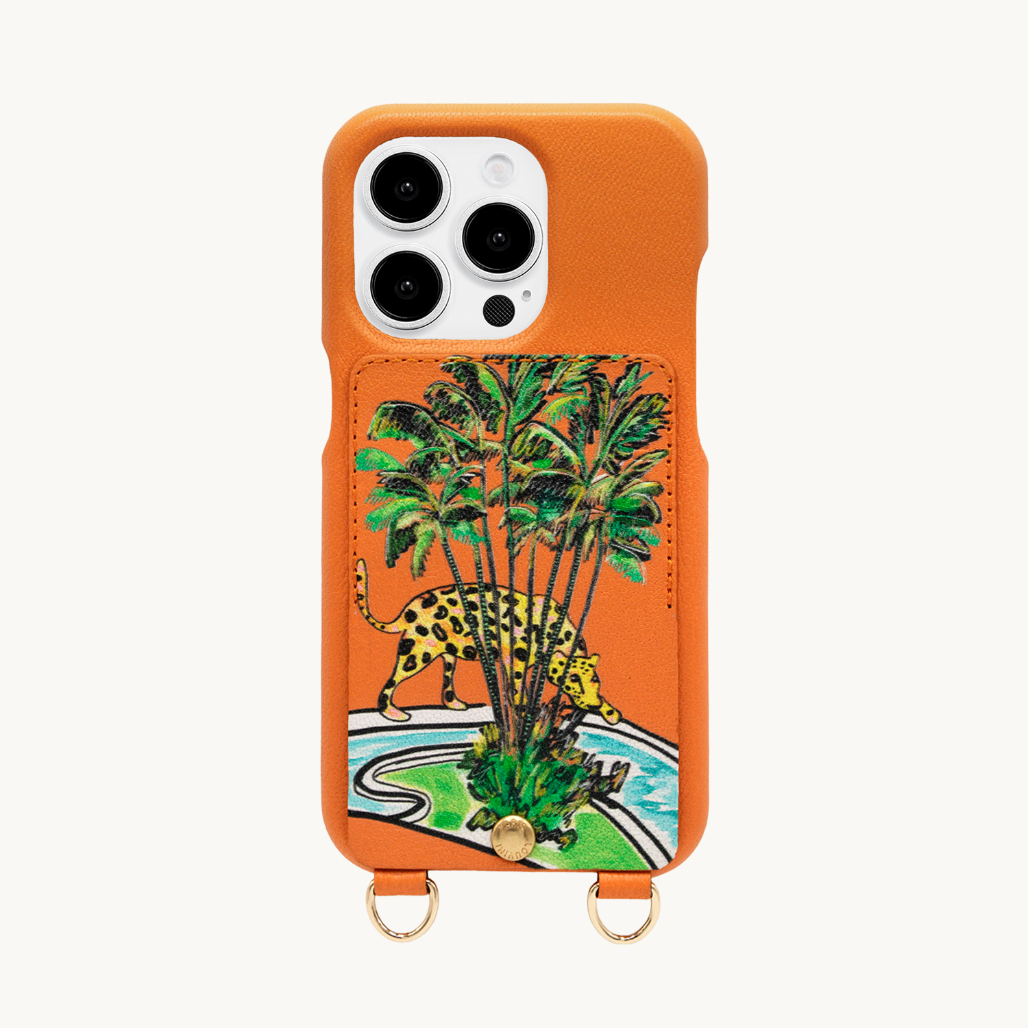 Coque iPhone cuir porte-carte avec anneaux LOU x FILIPE JARDIM - Orange