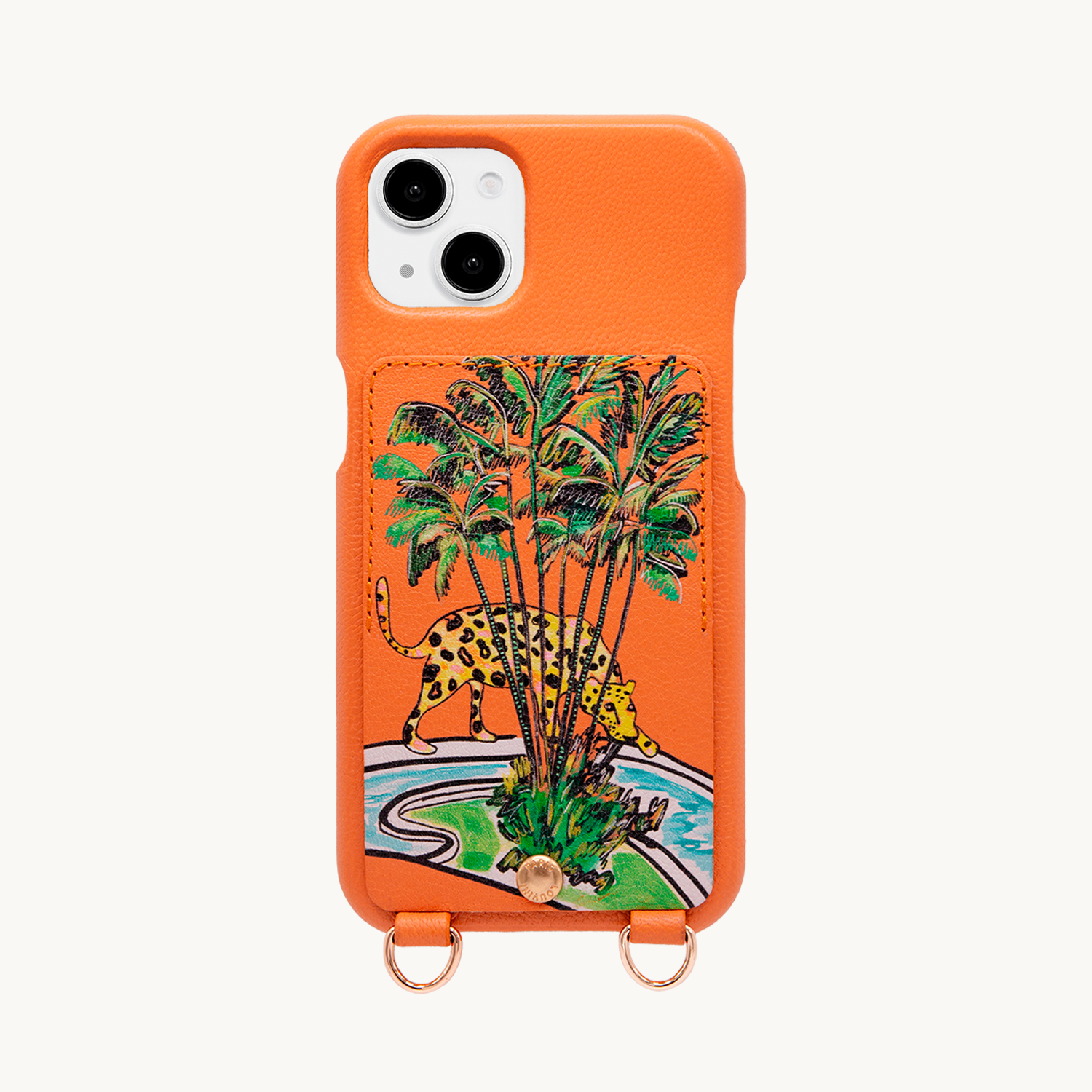 Coque iPhone cuir porte-carte avec anneaux LOU x FILIPE JARDIM - Orange
