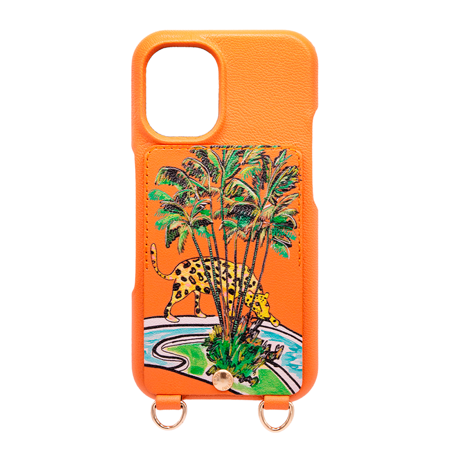 Coque iPhone cuir porte-carte avec anneaux LOU x FILIPE JARDIM - Orange