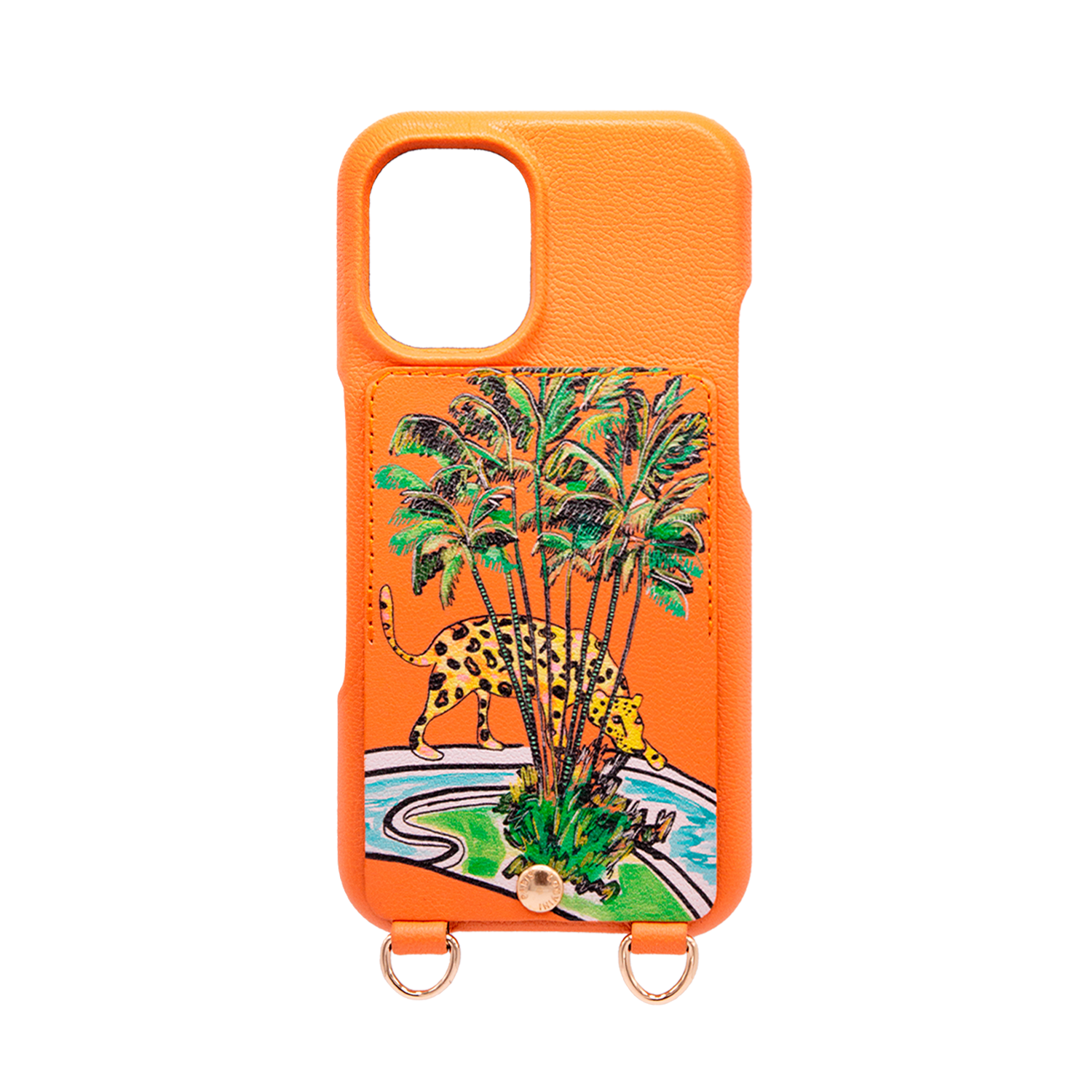 Coque iPhone cuir porte-carte avec anneaux LOU x FILIPE JARDIM - Orange
