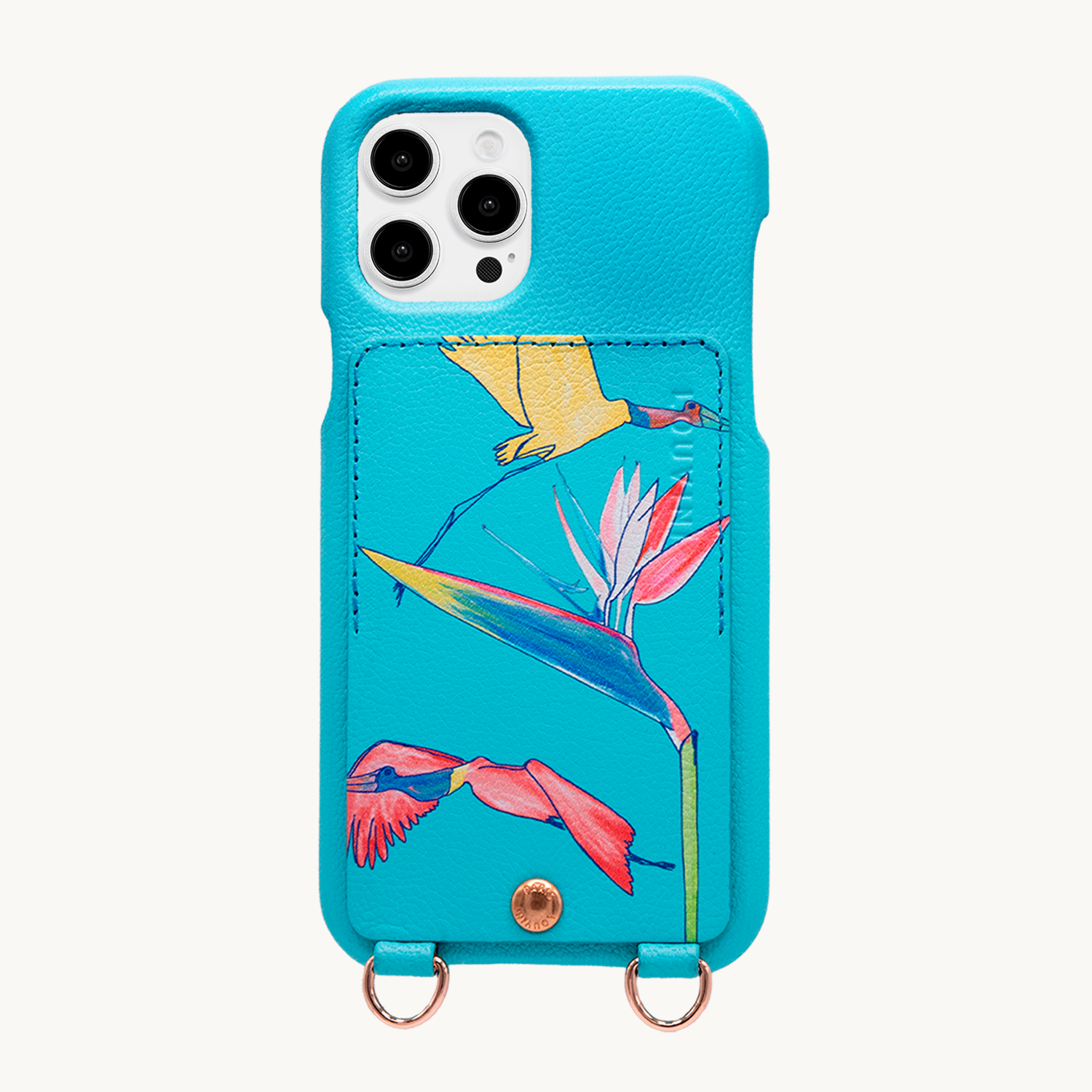 Coque iPhone cuir porte-carte avec anneaux LOU x FILIPE JARDIM - Turquoise