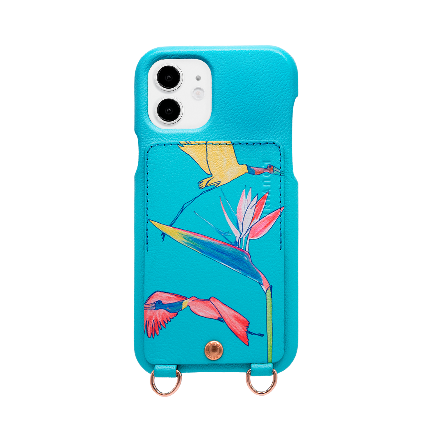Coque iPhone cuir porte-carte avec anneaux LOU x FILIPE JARDIM - Turquoise