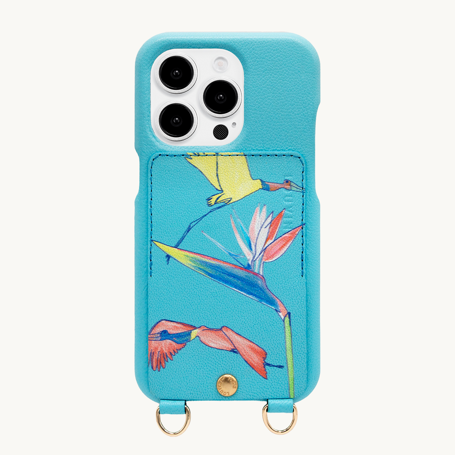 Coque iPhone cuir porte-carte avec anneaux LOU x FILIPE JARDIM - Turquoise