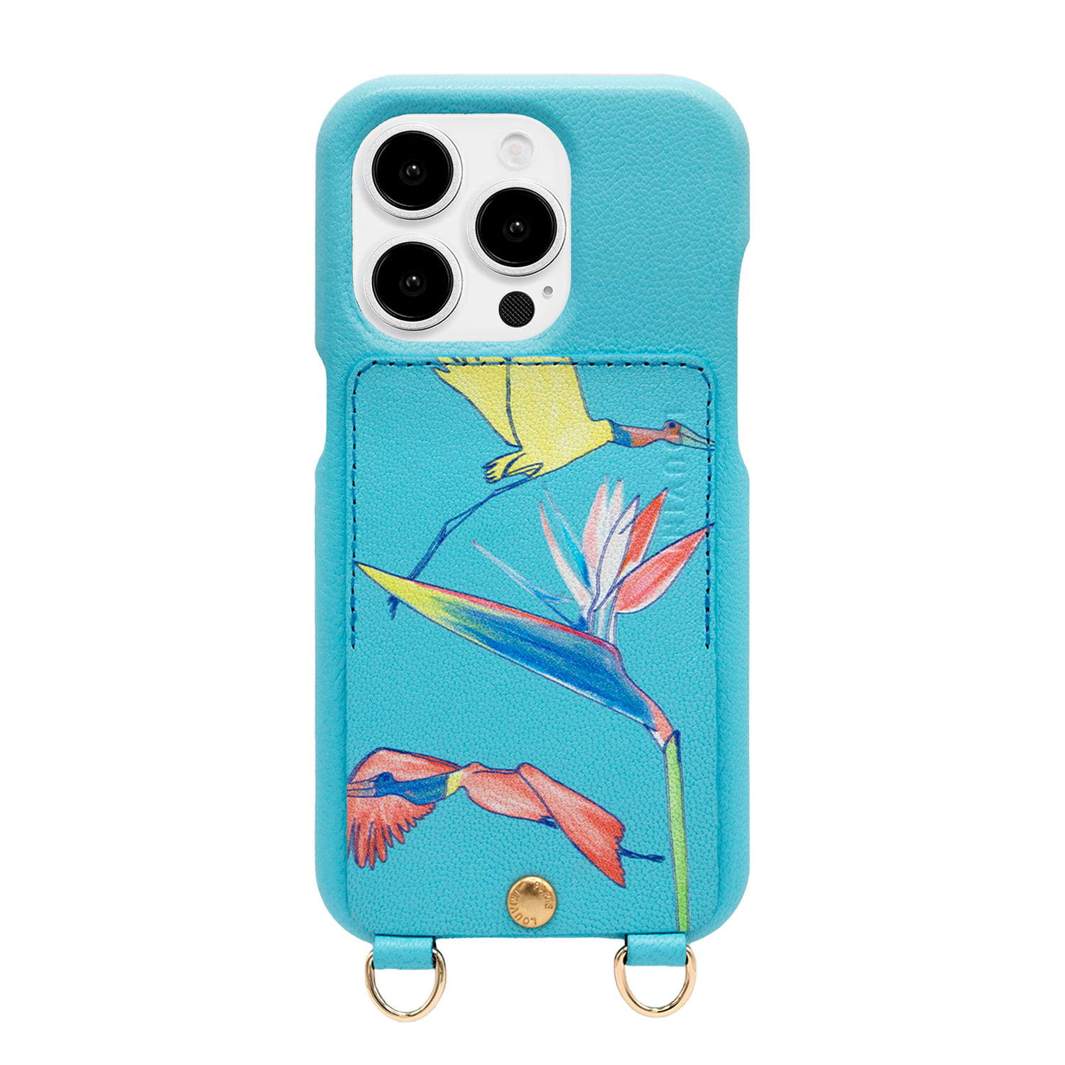 Coque iPhone cuir porte-carte avec anneaux LOU x FILIPE JARDIM - Turquoise