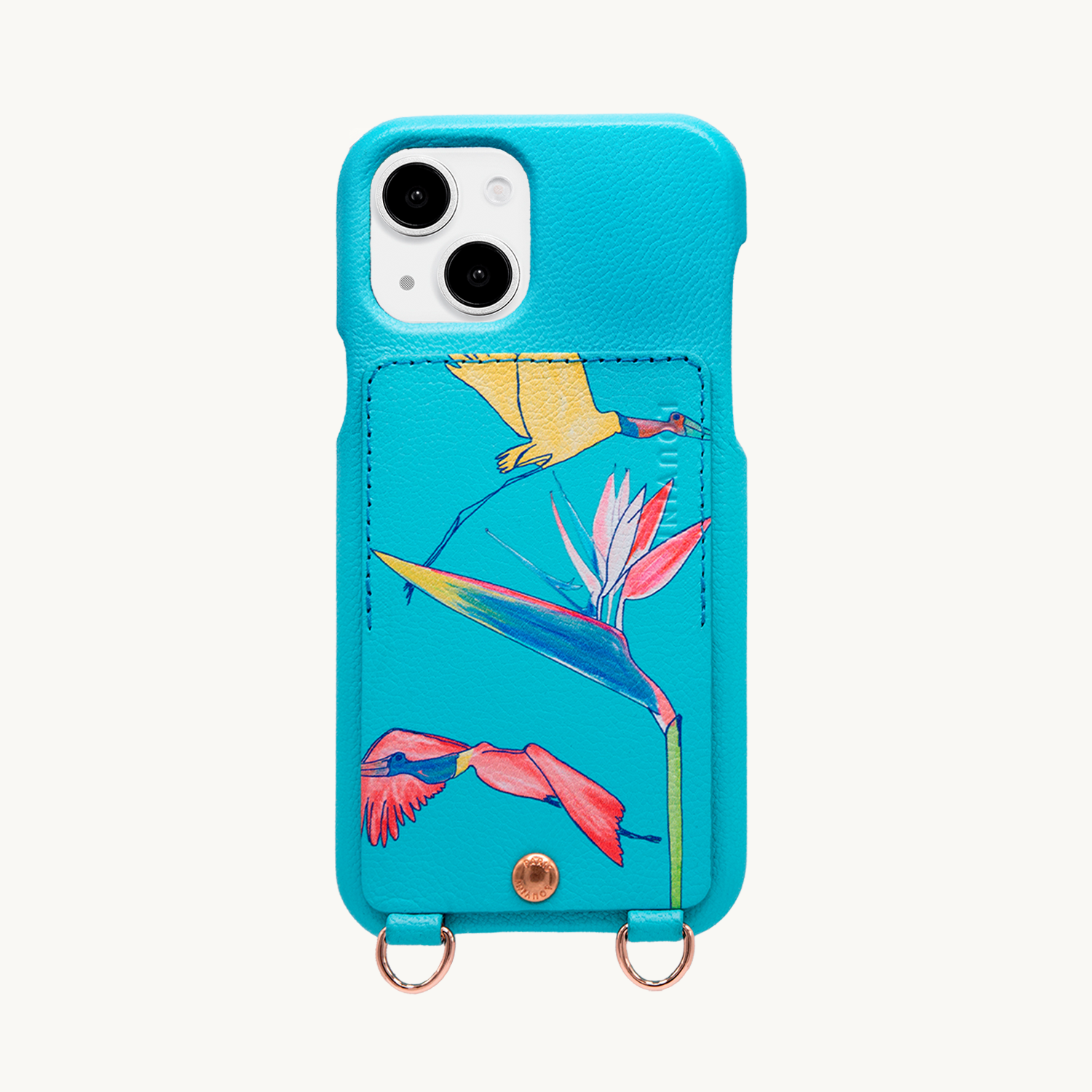 Coque iPhone cuir porte-carte avec anneaux LOU x FILIPE JARDIM - Turquoise