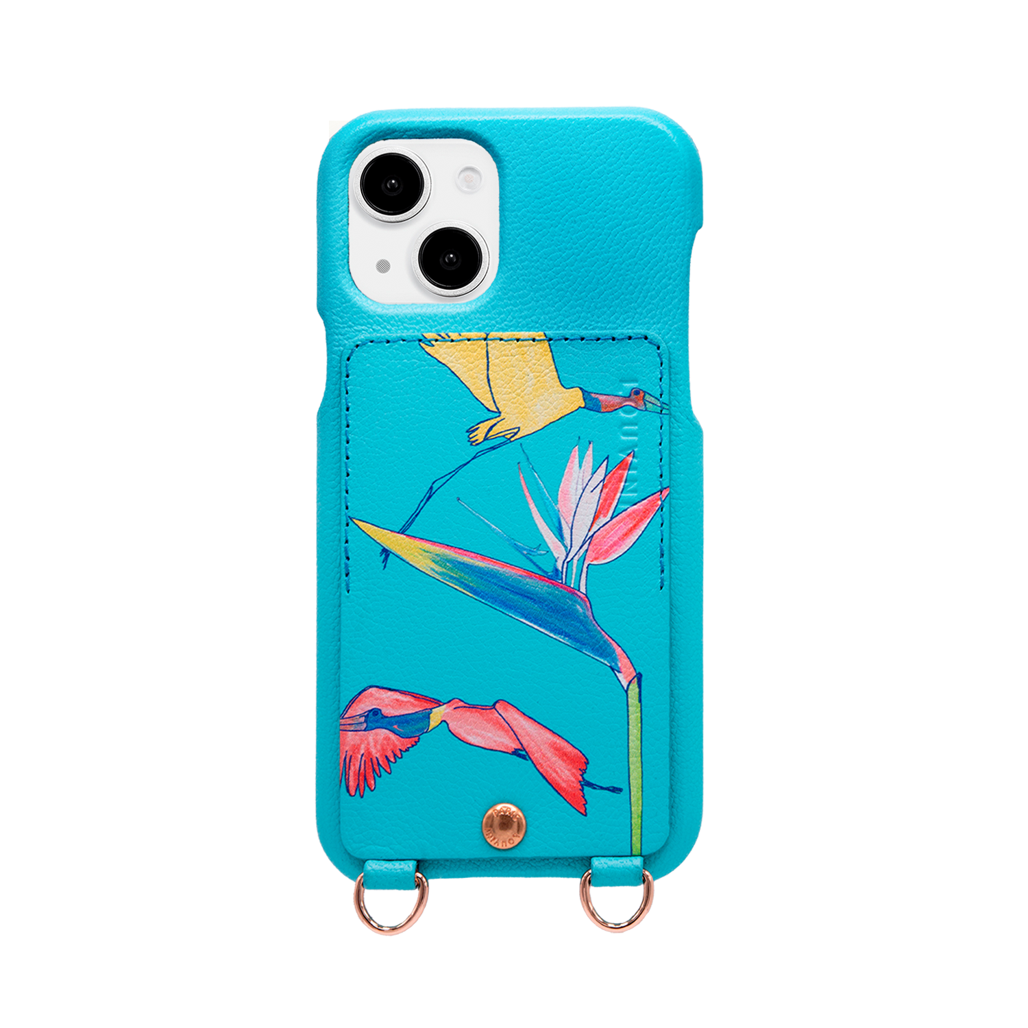 Coque iPhone cuir porte-carte avec anneaux LOU x FILIPE JARDIM - Turquoise