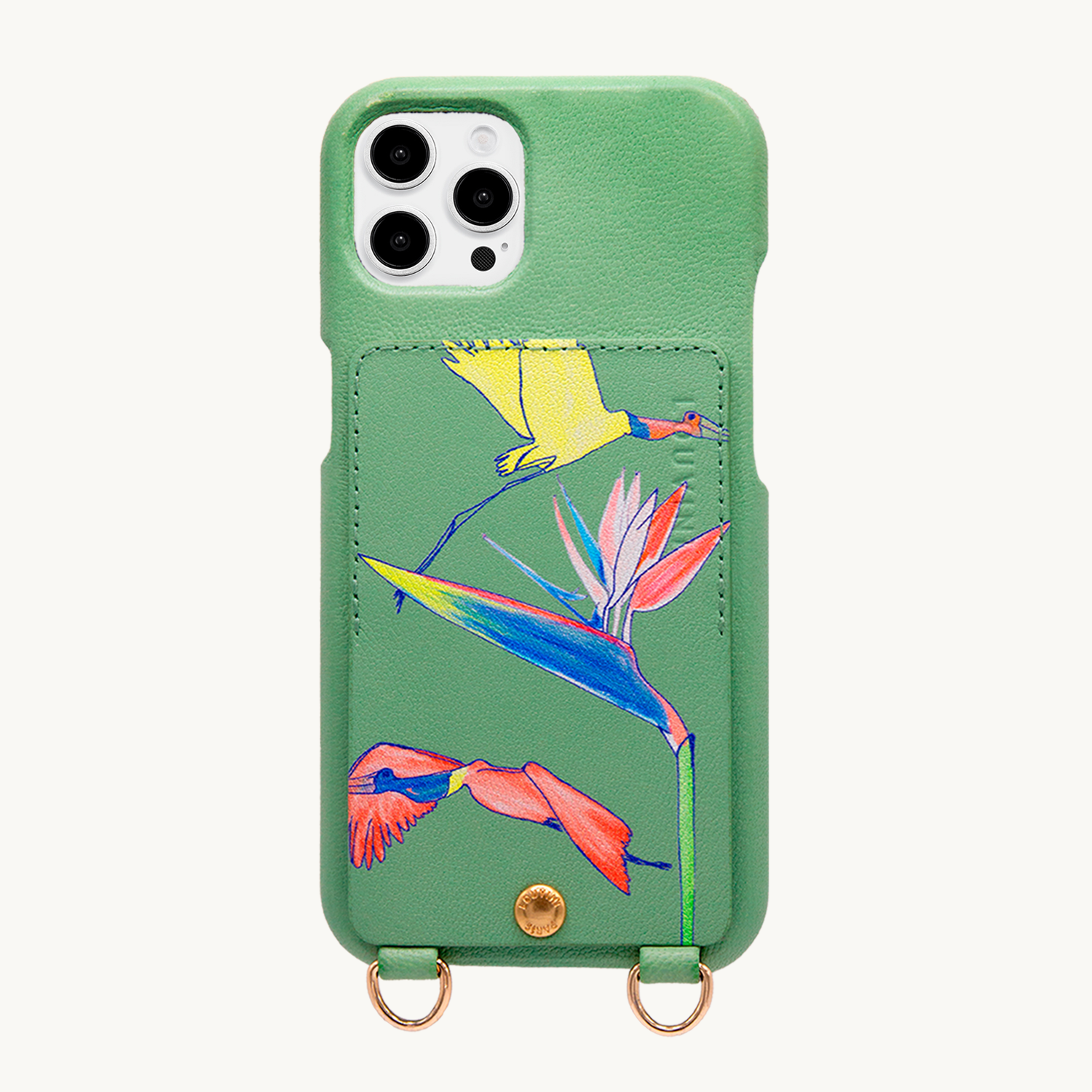 Coque iPhone cuir porte-carte avec anneaux LOU x FILIPE JARDIM - Vert clair