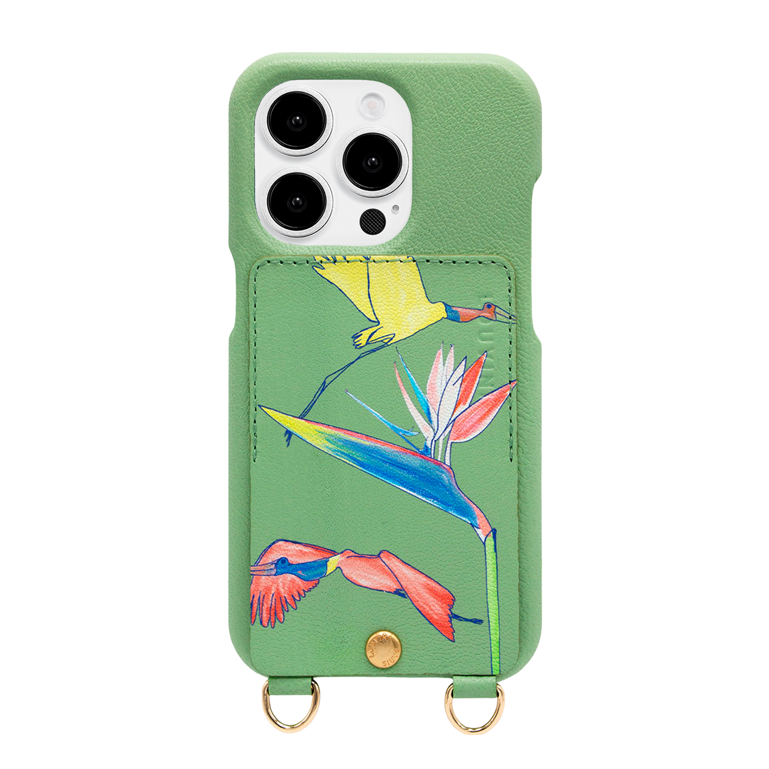 Coque iPhone cuir porte-carte avec anneaux LOU x FILIPE JARDIM - Vert clair