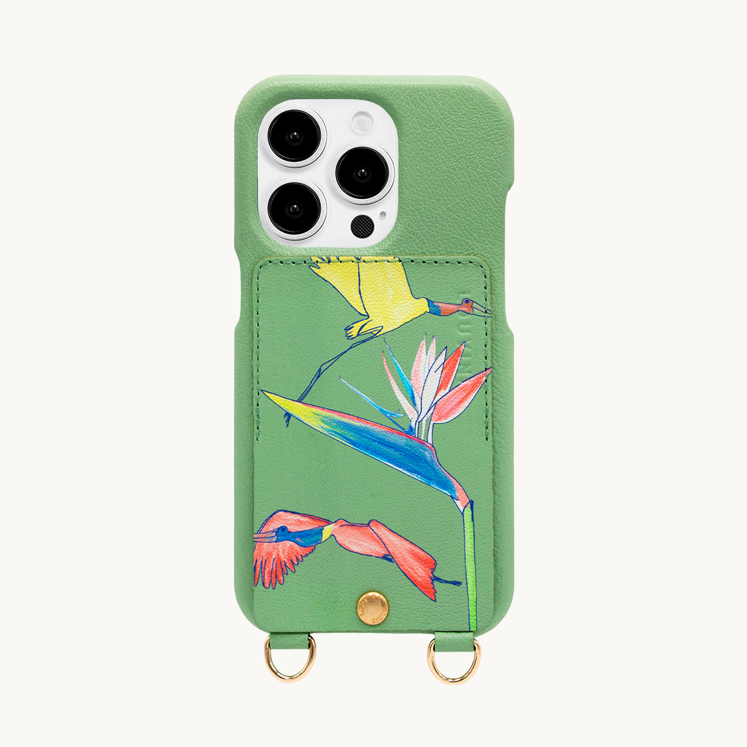 Coque iPhone cuir porte-carte avec anneaux LOU x FILIPE JARDIM - Vert clair