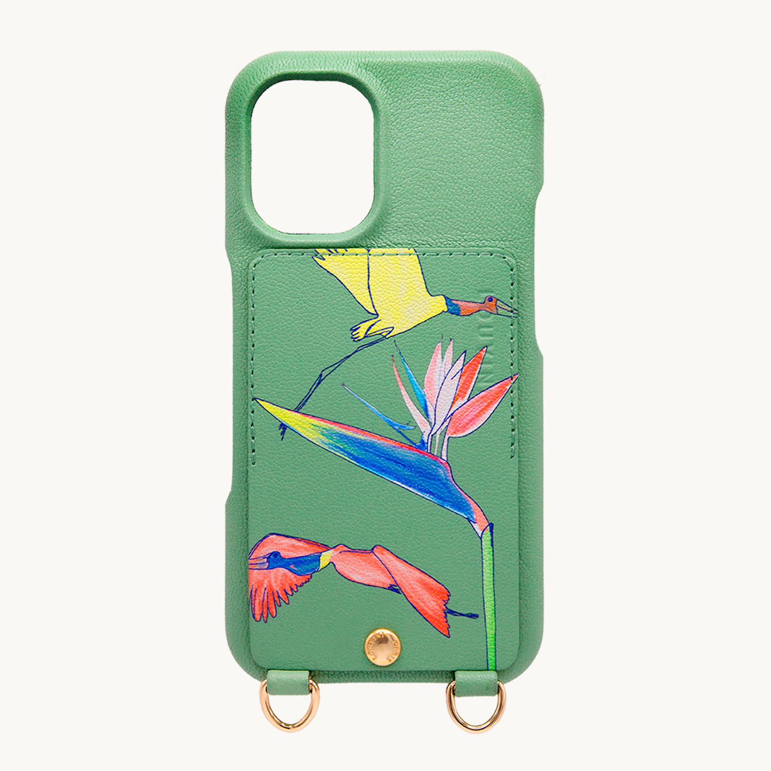 Coque iPhone cuir porte-carte avec anneaux LOU x FILIPE JARDIM - Vert clair