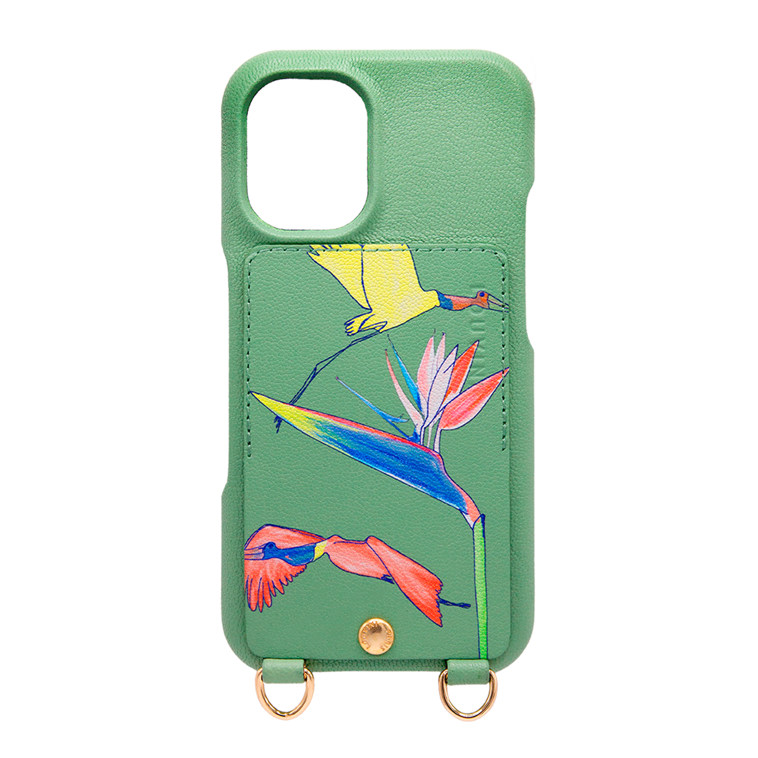 Coque iPhone cuir porte-carte avec anneaux LOU x FILIPE JARDIM - Vert clair