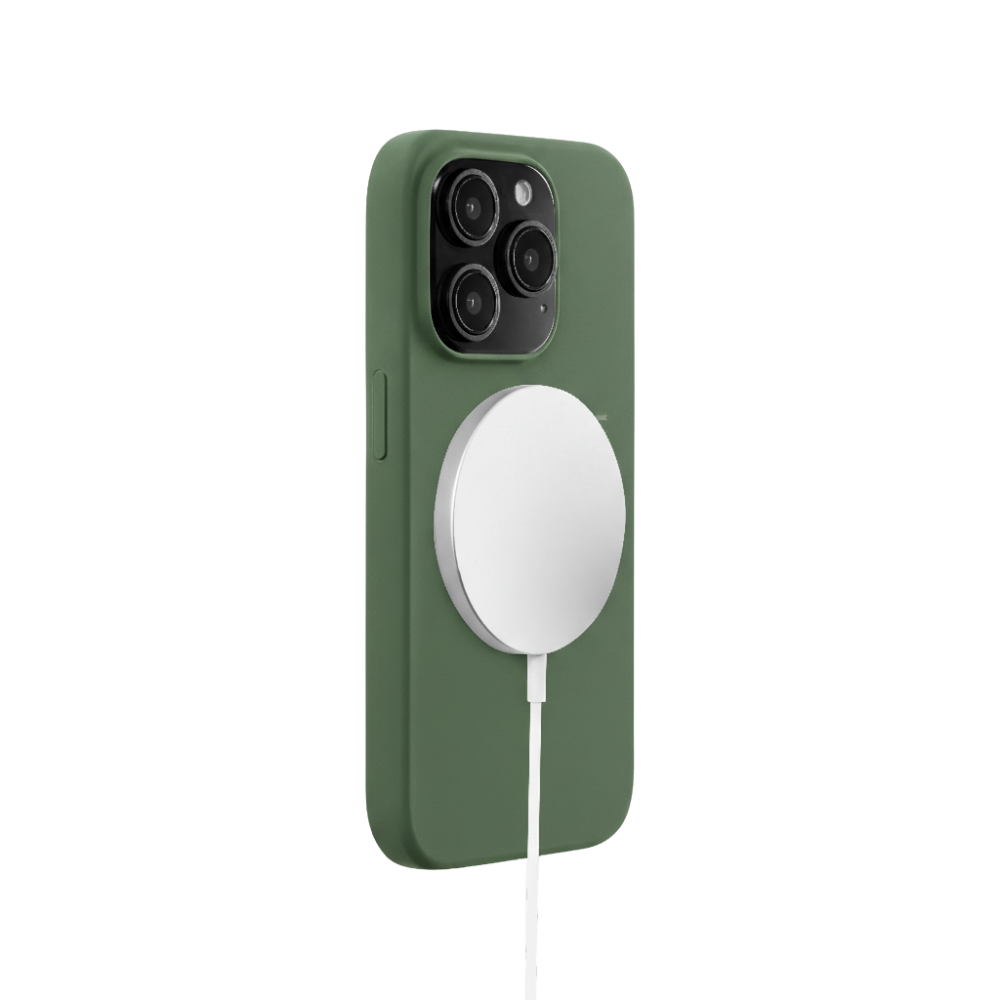 Coque iPhone MagSafe silicone LEO - Olive