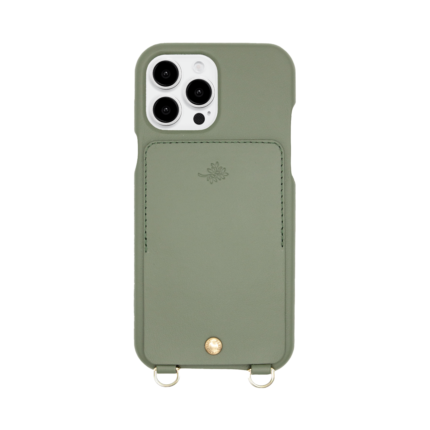 COQUE IPHONE CUIR PORTE CARTE AVEC ANNEAUX LOU x AIRELLES - OLIVE