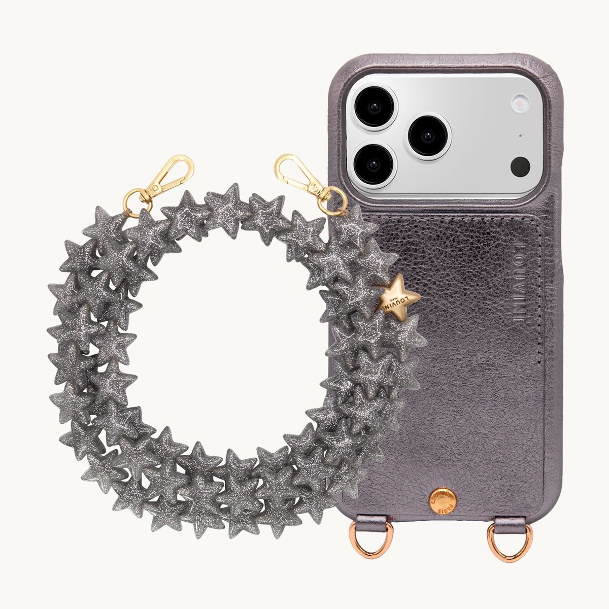 Coque iPhone LOU Anthracite Métallisé & Chaîne ETOILE Argenté