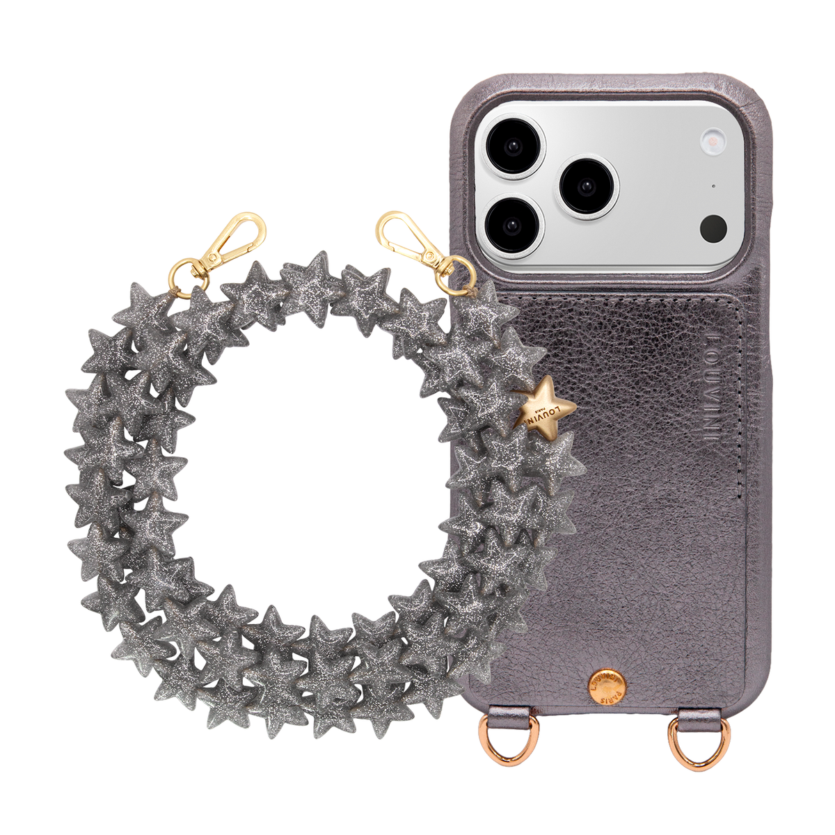 Coque iPhone LOU Anthracite Métallisé & Chaîne ETOILE Argenté